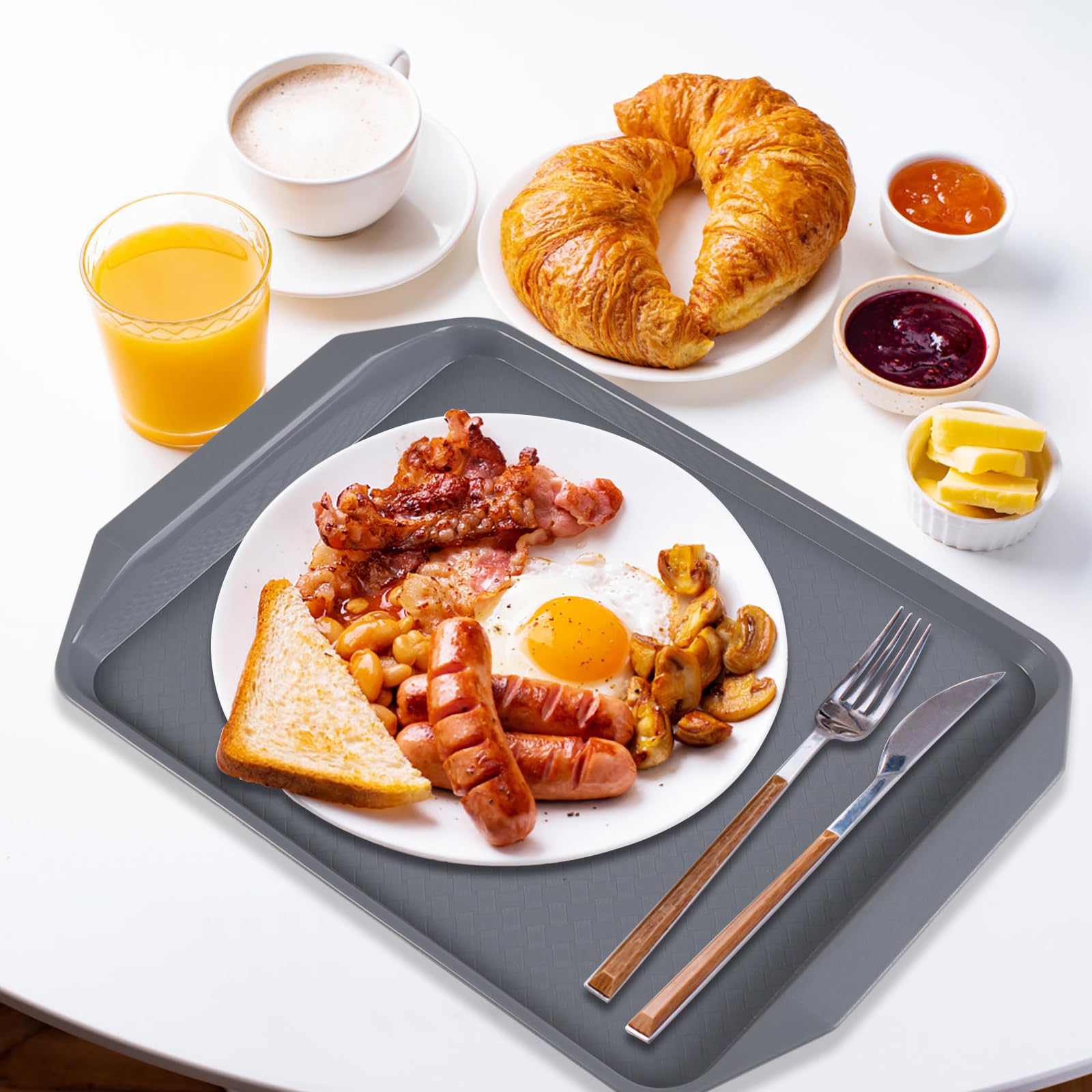 4-Pack Non-Slip Plastic Fast Food Serving Trays - Durable Rectangle Breakfast Trays for Restaurants, Cafes & Home Use - Perfect for Serving Meals, Snacks & Drinks
