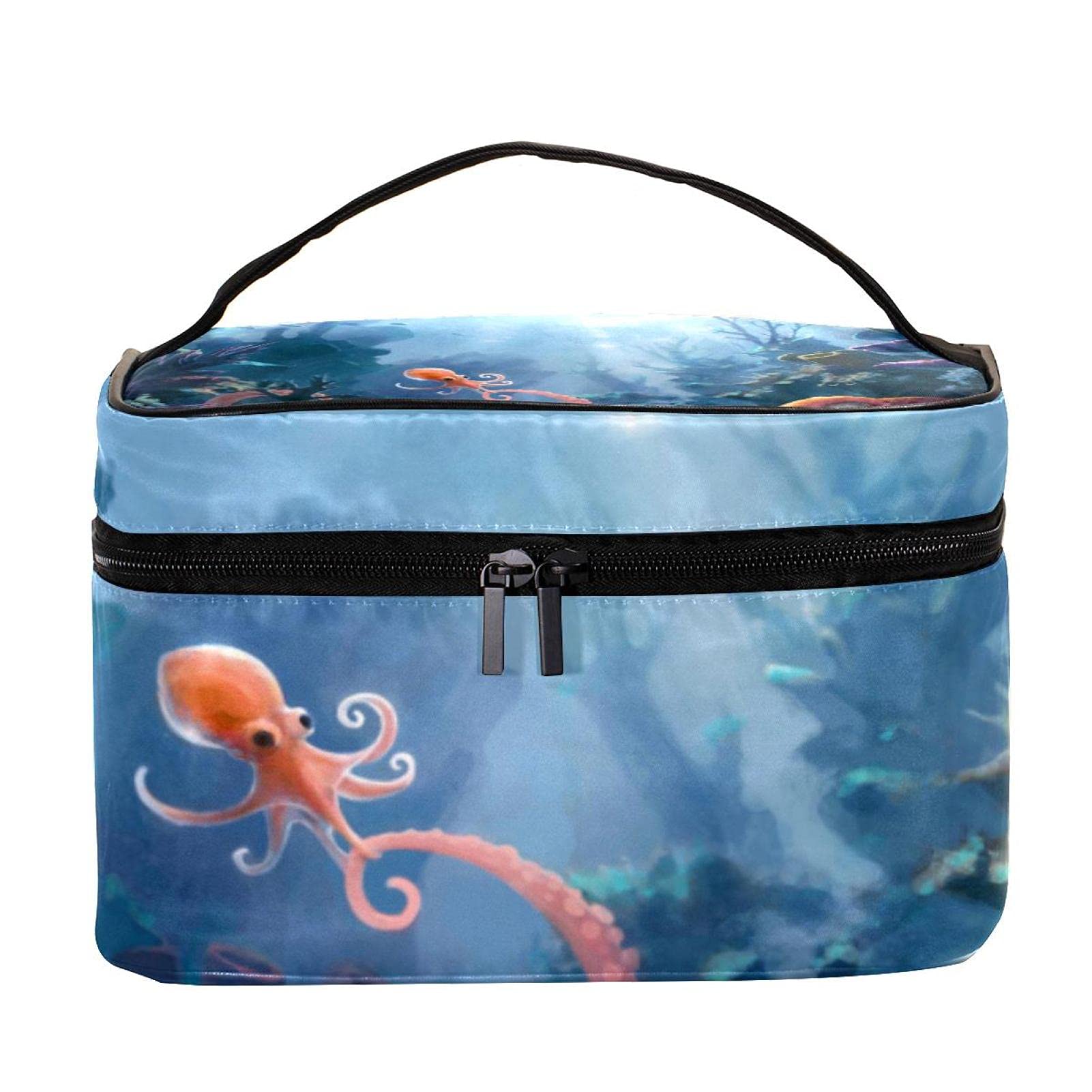 Waterproof Octopus Print Travel Makeup Bag - Large Cosmetic Organizer with Zipper for Women & Girls - Perfect for Beach Trips, Swimming & Vacation Essentials Storage