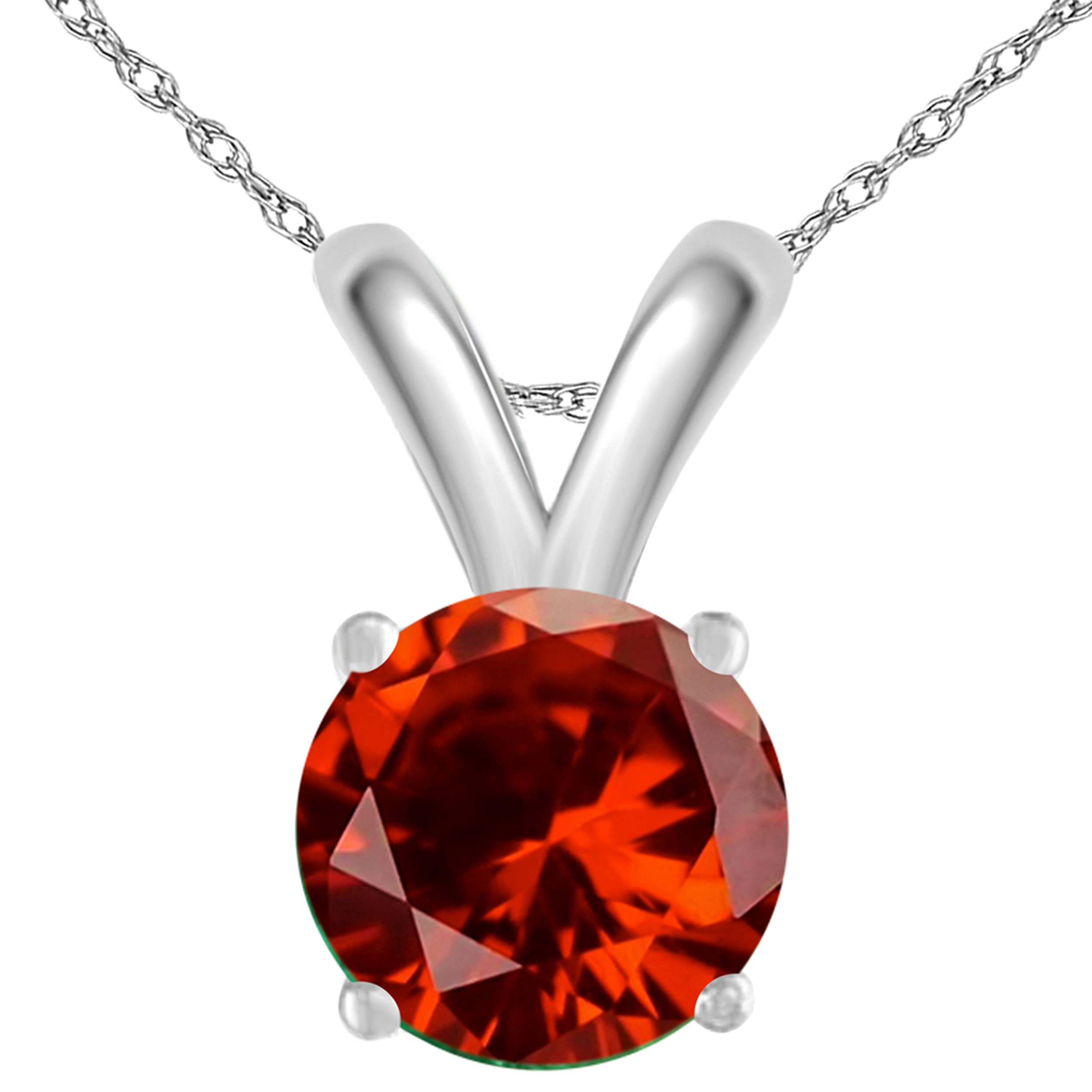 14K White Gold Garnet Pendant Necklace for Women | 0.80 Carat Round Cut Gemstone with Prong Setting | 18