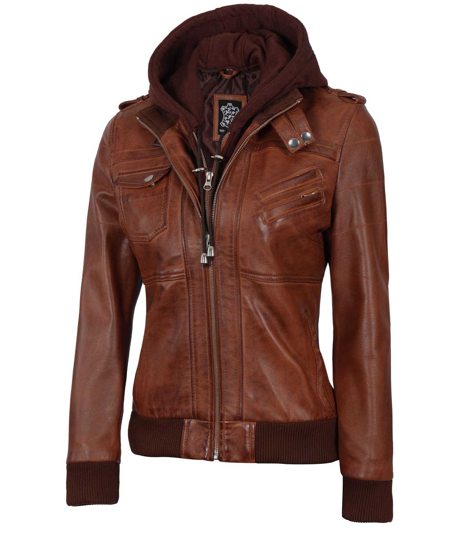 Genuine Lambskin Bomber Leather Jacket for Women - Premium Real Leather Jacket with Detachable Hood | Stylish Outerwear for Casual Wear, Night Out & Motorcycle Riding