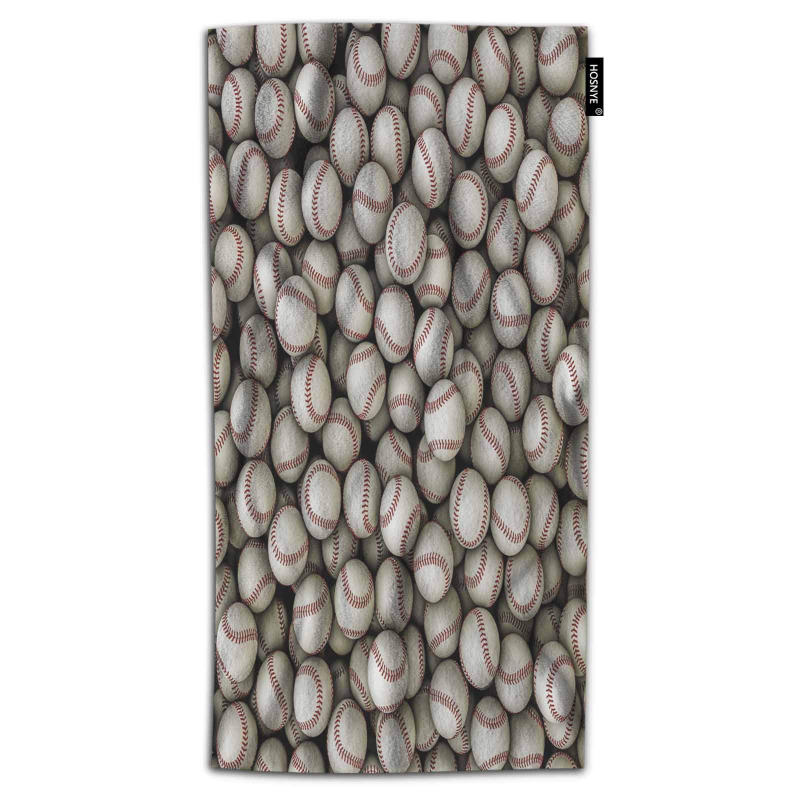 HOSNYE Baseball Design Hand Towel - Super Absorbent & Soft Bath Towel for Bathroom, Beach, Kitchen, Spa, Gym & Yoga | Perfect as Face Towel or Decorative Towel with Hundreds of Baseballs Panoramic View