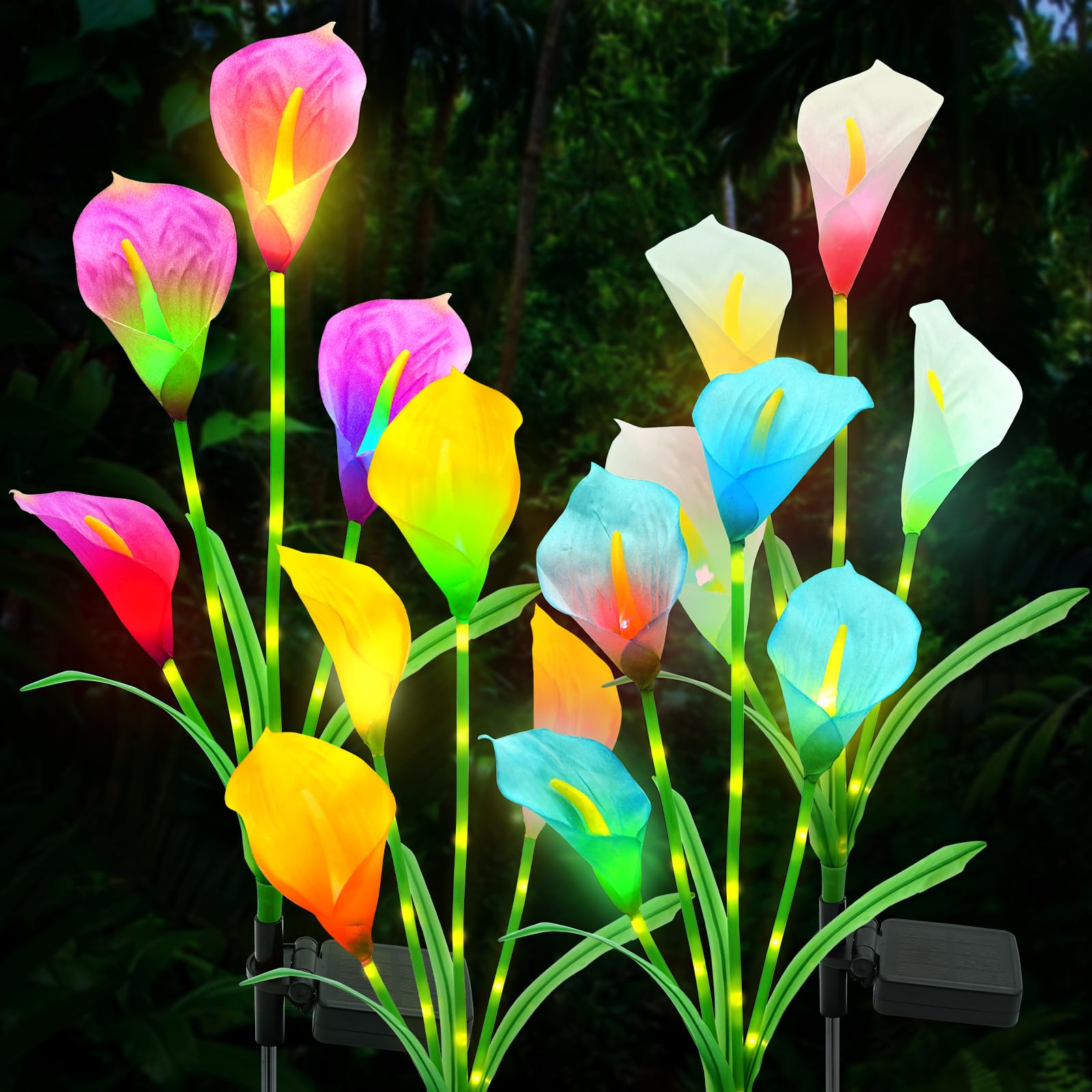 Solar Powered Outdoor Garden Lights - 4 Pack Waterproof Color Changing Solar Calla Lily Flower Lights with Glowing Stems for Yard, Patio, Pathway Decor | Perfect for Landscape Lighting, Backyard Decorations & Evening Ambience