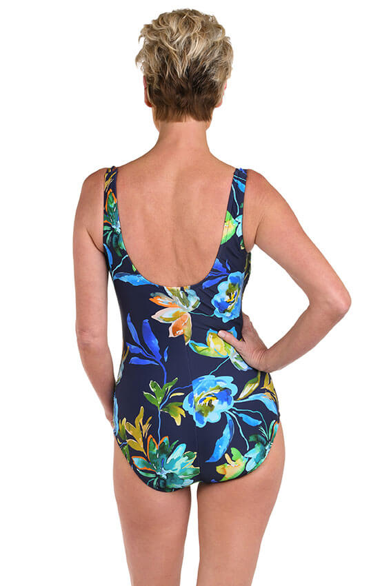 Indigo Vineyard Side Shirred Swimsuit - Women's High Waisted Bathing Suit with Adjustable Ties | Perfect for Beach Vacations, Pool Parties & Summer Getaways