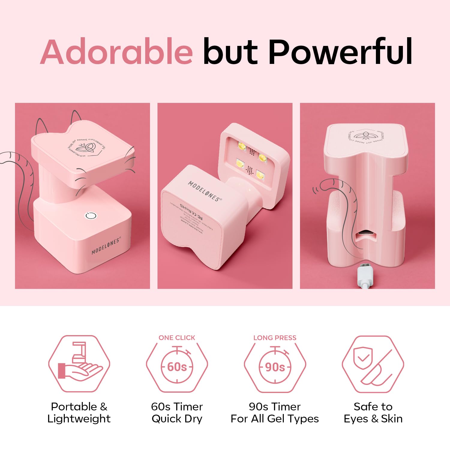 Modelones Mini UV LED Nail Lamp - Portable USB Gel Nail Cure Light for Fast Drying, Small Flash Curing Light for Gel Polish (Pink) | Perfect for Home Manicures, Salon Nail Art & Travel Nail Care