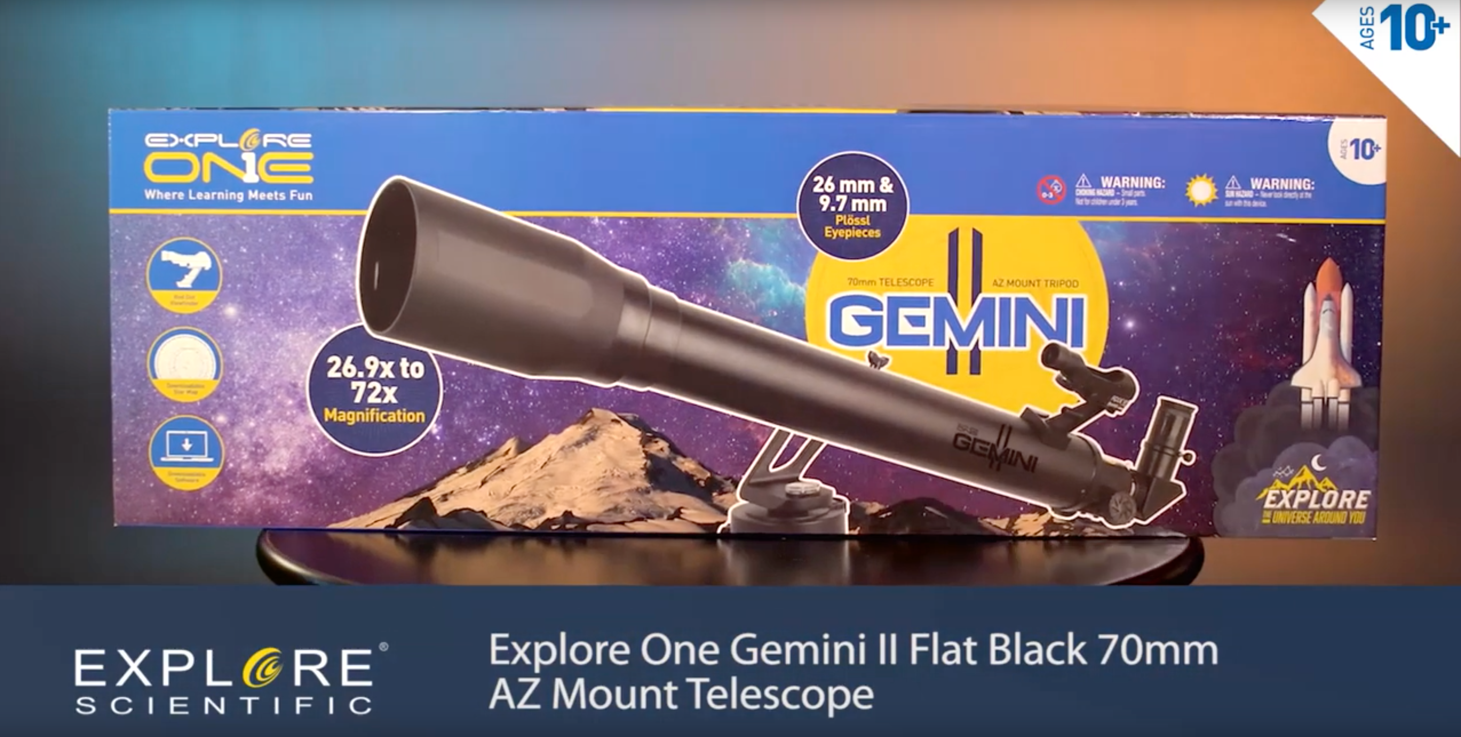 Explore One Gemini II 70mm AZ Mount Telescope - Flat Black | Portable Astronomy Telescope for Beginners, Stargazing, Bird Watching & Outdoor Adventures