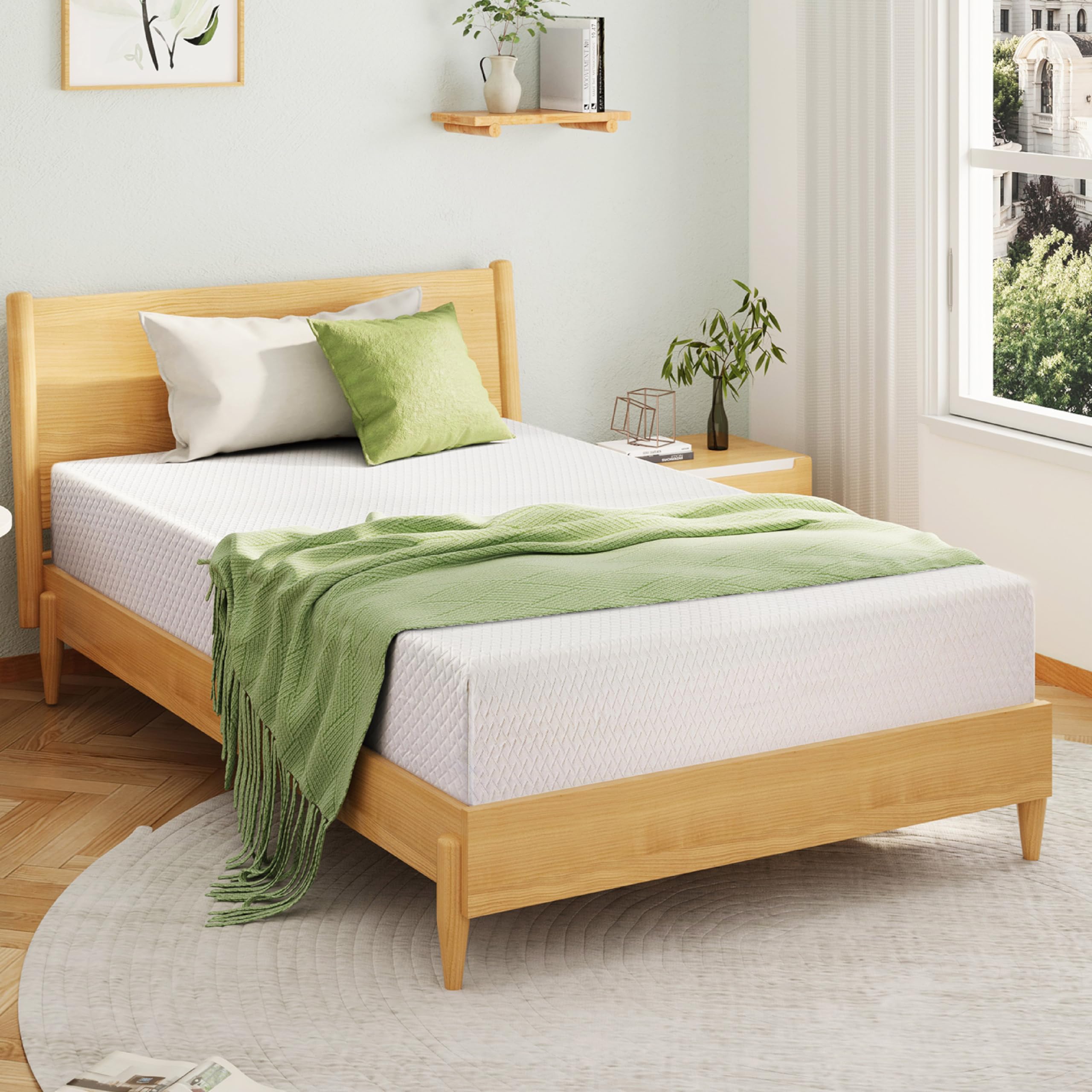 8 Inch Queen Memory Foam Mattress in a Box - Cooling Green Tea Gel Infused, Medium Firm Support for Pressure Relief, CertiPUR-US Certified (80