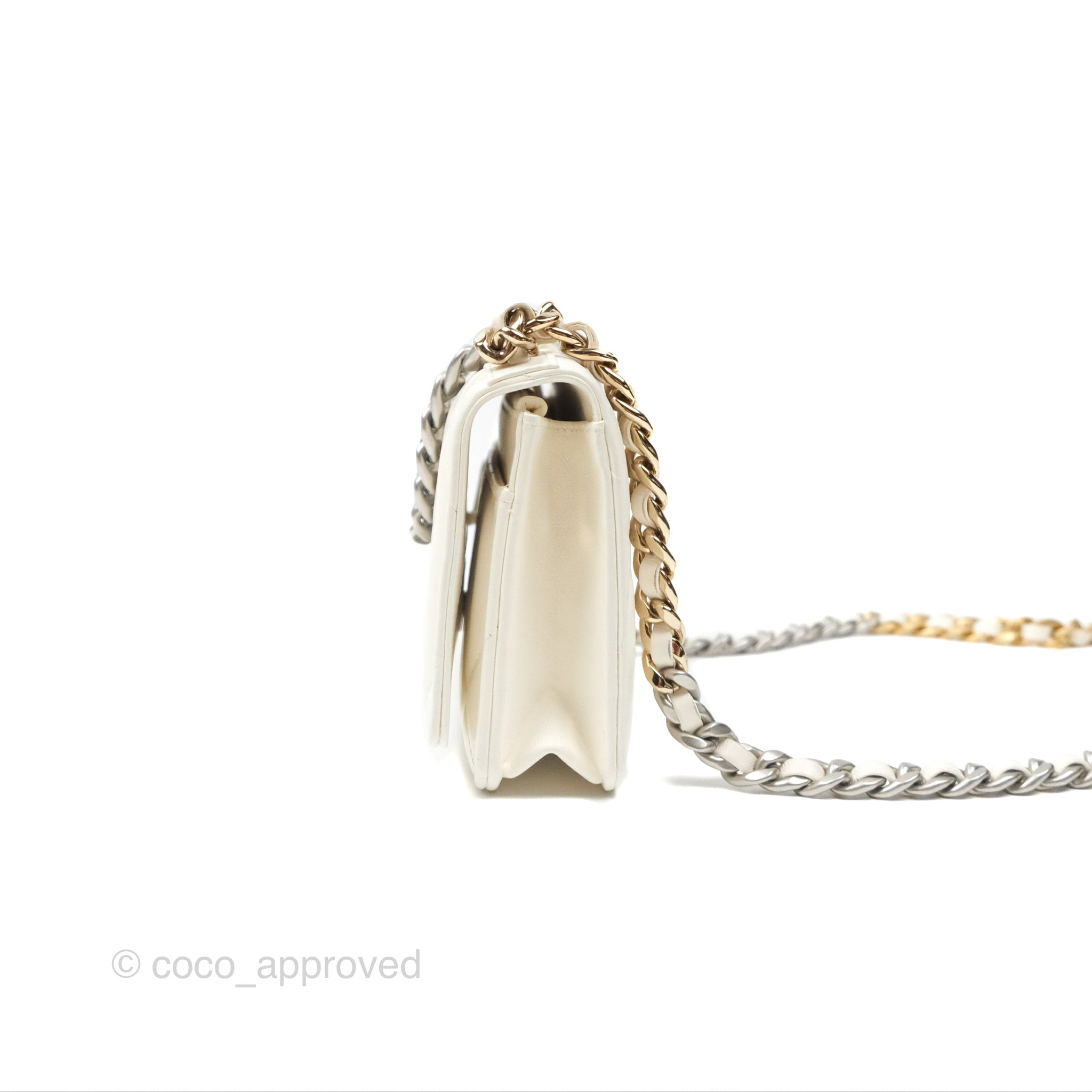 Chanel 19 Wallet on Chain WOC Crossbody Bag - White Leather with Mixed Gold & Silver Hardware | Perfect for Evening Out, Date Night & Special Occasions