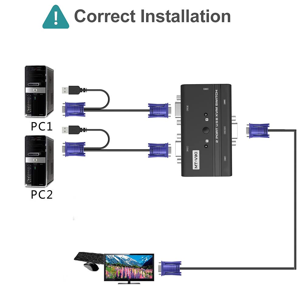MT-VIKI 2 Port & 8 Port VGA KVM Switch - Dual Monitor Control for Home Office & Data Center | USB Keyboard Video Mouse Switcher for Multiple Computers