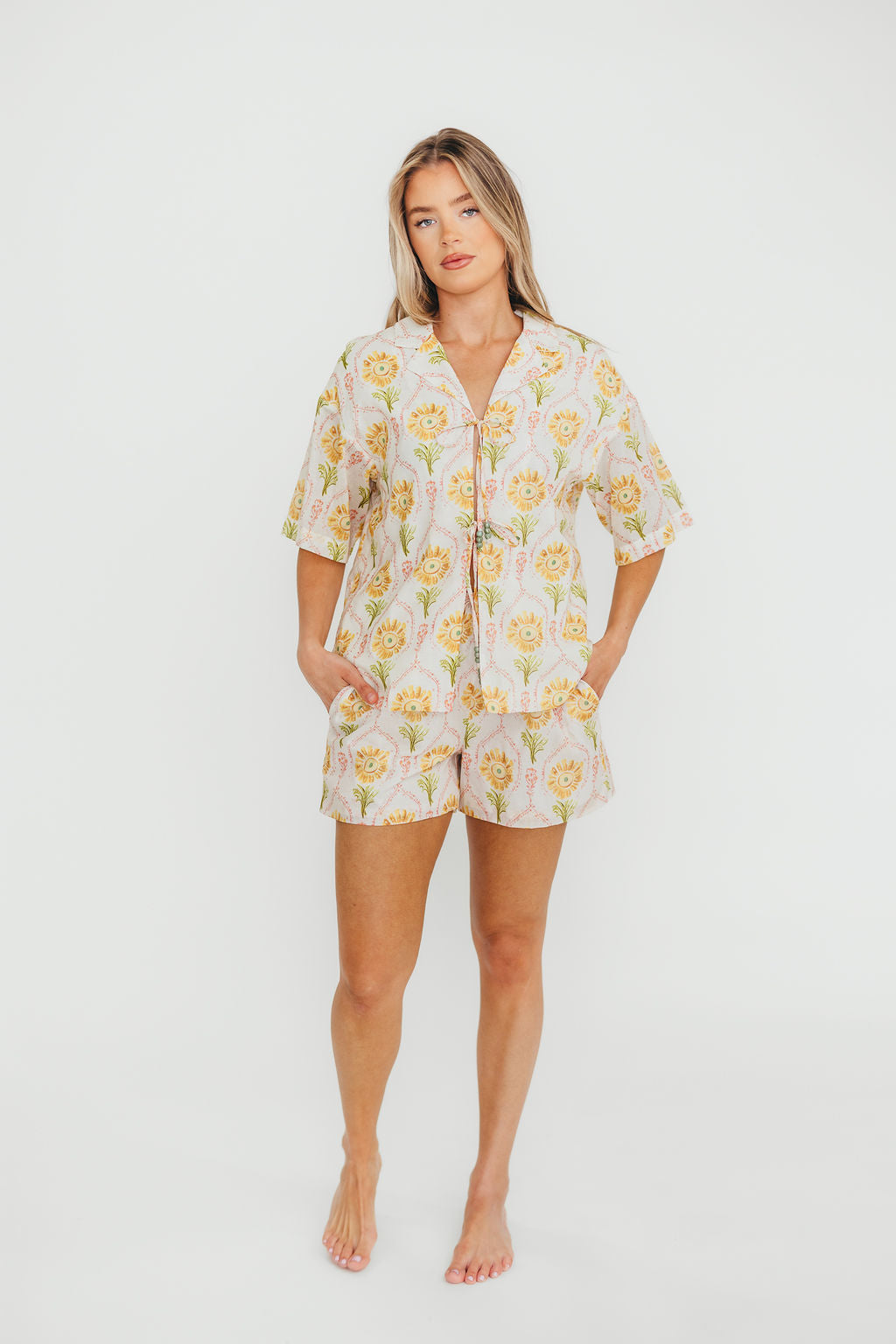 100% Cotton Floral Print Shirt & Shorts Set for Women - Casual Summer Outfit, Beach Wear, and Lounge Comfort