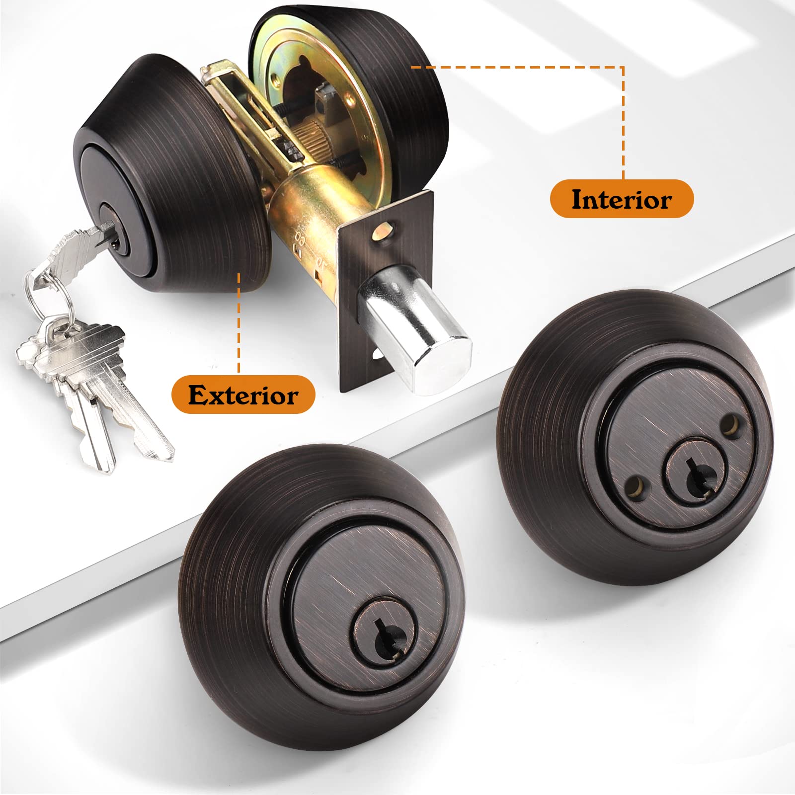 Probrico Oil Rubbed Bronze Round Double Cylinder Deadbolt Lock - 10 Pack Keyed Entry Door Locks for Home Security | Ideal for Front Doors, Back Doors & Rental Properties