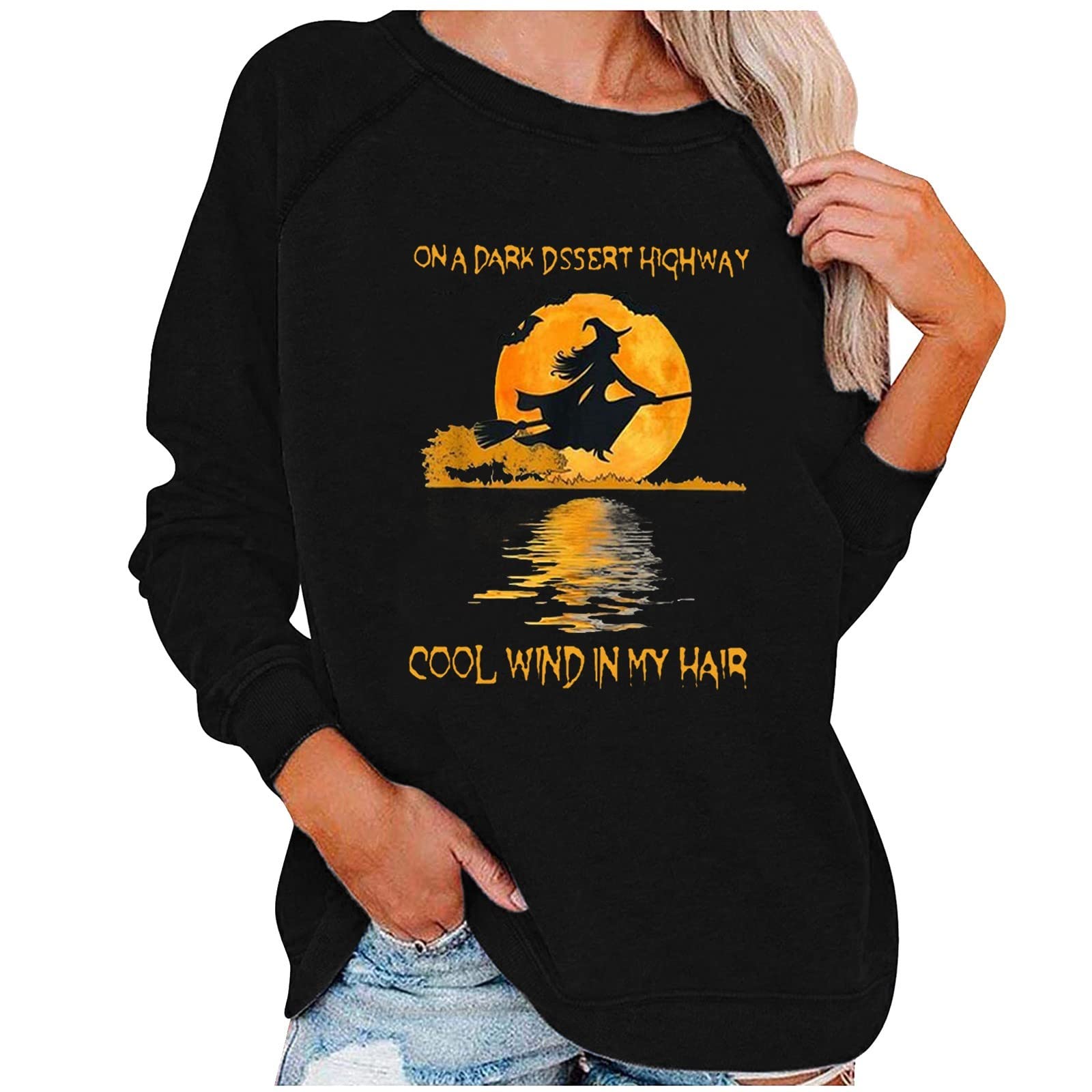 2022 Women's Long Sleeve Halloween Pullover Sweatshirt - Printed Fashion Crewneck Sweater for Halloween Party, Cosplay & Fall Outfits