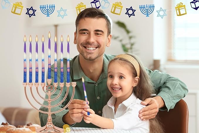 Dripless Hanukkah Candles - Blue & Pink Multi Splash Premium Tapered Candles for Menorah | Hand-Decorated Jewish Holiday Candles | Perfect for Hanukkah Celebrations, Home Decor & Gift Giving