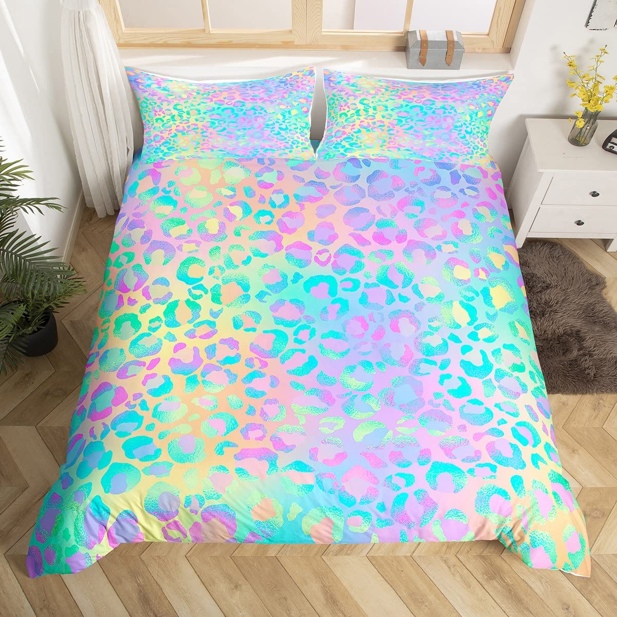 Colorful Leopard Duvet Cover Set - Safari Cheetah Print Twin Bedding for Kids Room Decor | Modern Animal Print Comforter Cover with 1 Pillowcase (2Pcs) | Perfect for Boys & Girls Bedroom, Nursery or Playroom Decor