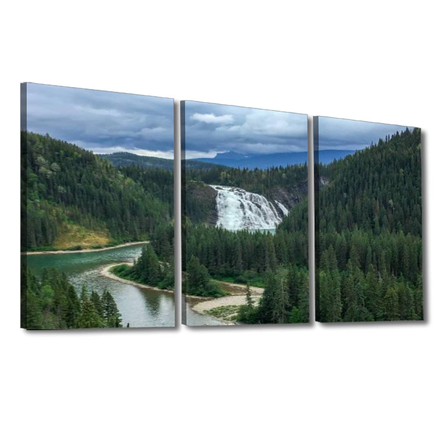 Kinuseo Falls Waterfall Landscape Canvas Print - British Columbia Canada Wall Art, Framed & Ready to Hang - Perfect for Living Room, Bedroom & Office Decor