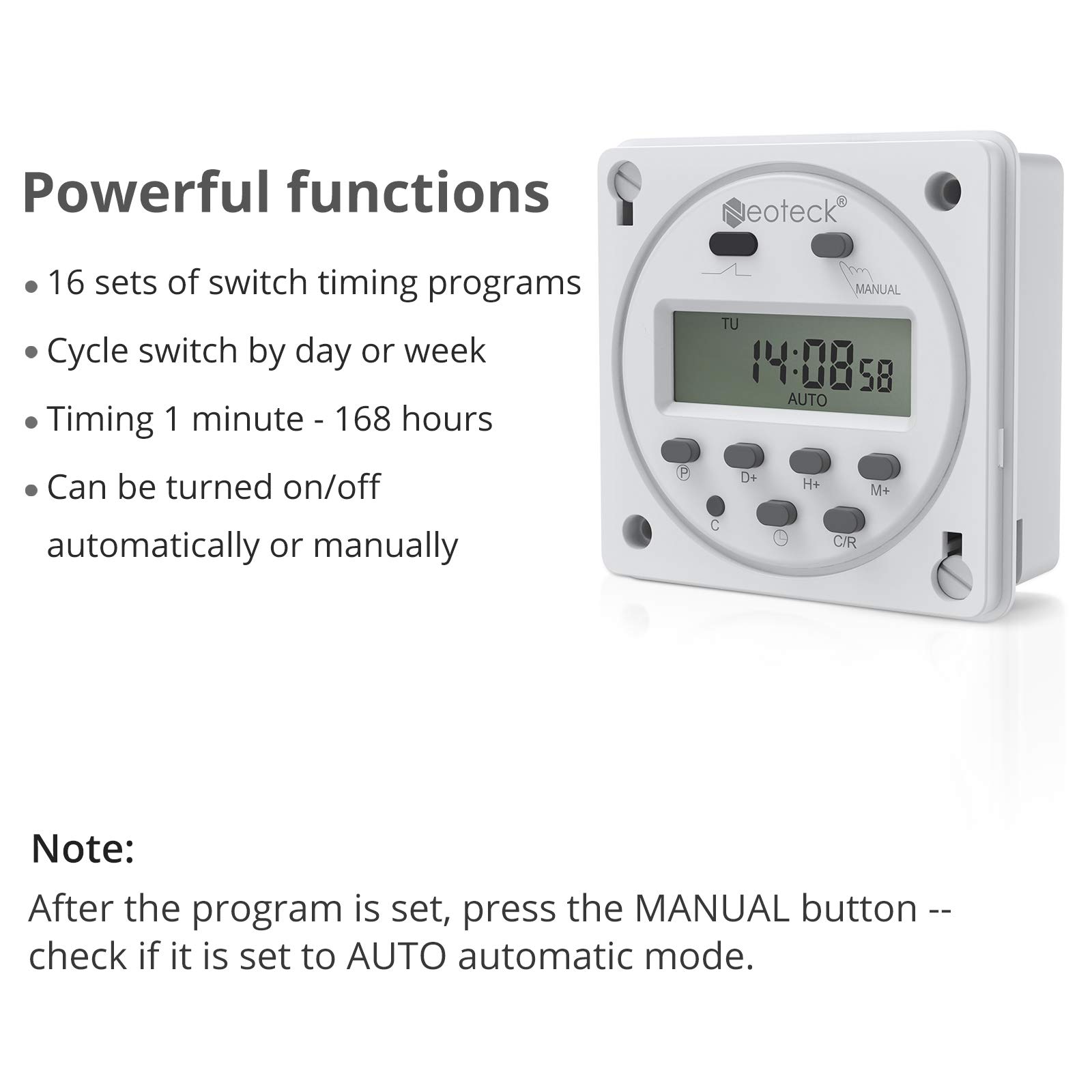 Neoteck DC 12V/16A 7-Day Programmable Digital Timer Switch with Waterproof Cover - Ideal for Lights, Fans & Motors in Home Automation, Aquariums & Outdoor Electrical Systems