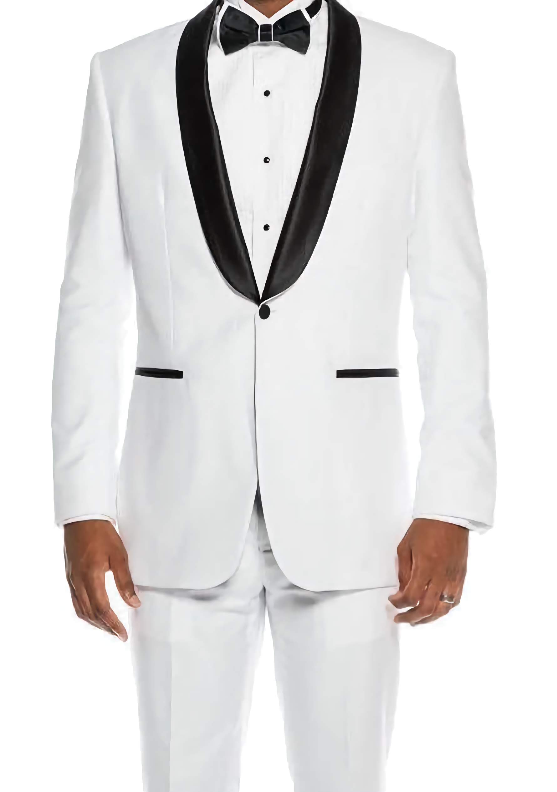 Elegant White Slim Fit 2 Piece Tuxedo Suit with Satin Shawl Lapel for Men - Perfect for Weddings, Prom, Black Tie Events & Formal Occasions