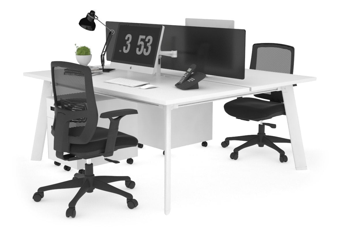 2 Person Workstation with White Frame - 1400L x 800W Office Desk with Cable Management | Perfect for Home Office, Coworking Spaces & Small Business Setups