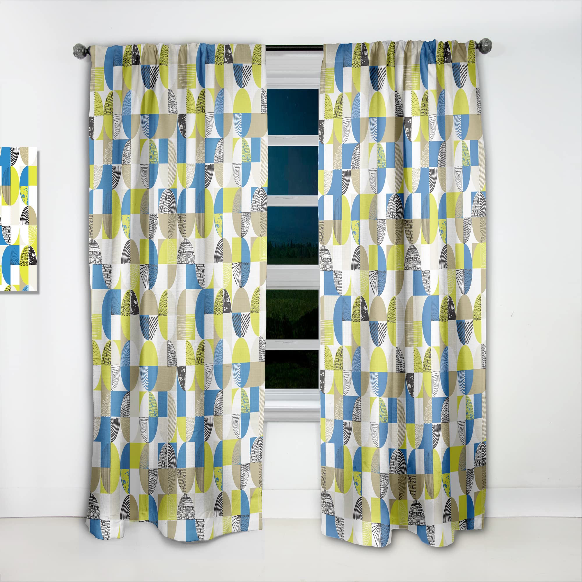 DesignQ Retro Circular Pattern Thermal Insulated Curtains - 52x63 Inch Single Panel for Bedroom & Living Room - Blackout Drapes for Home Decor, Noise Reduction & Energy Efficiency