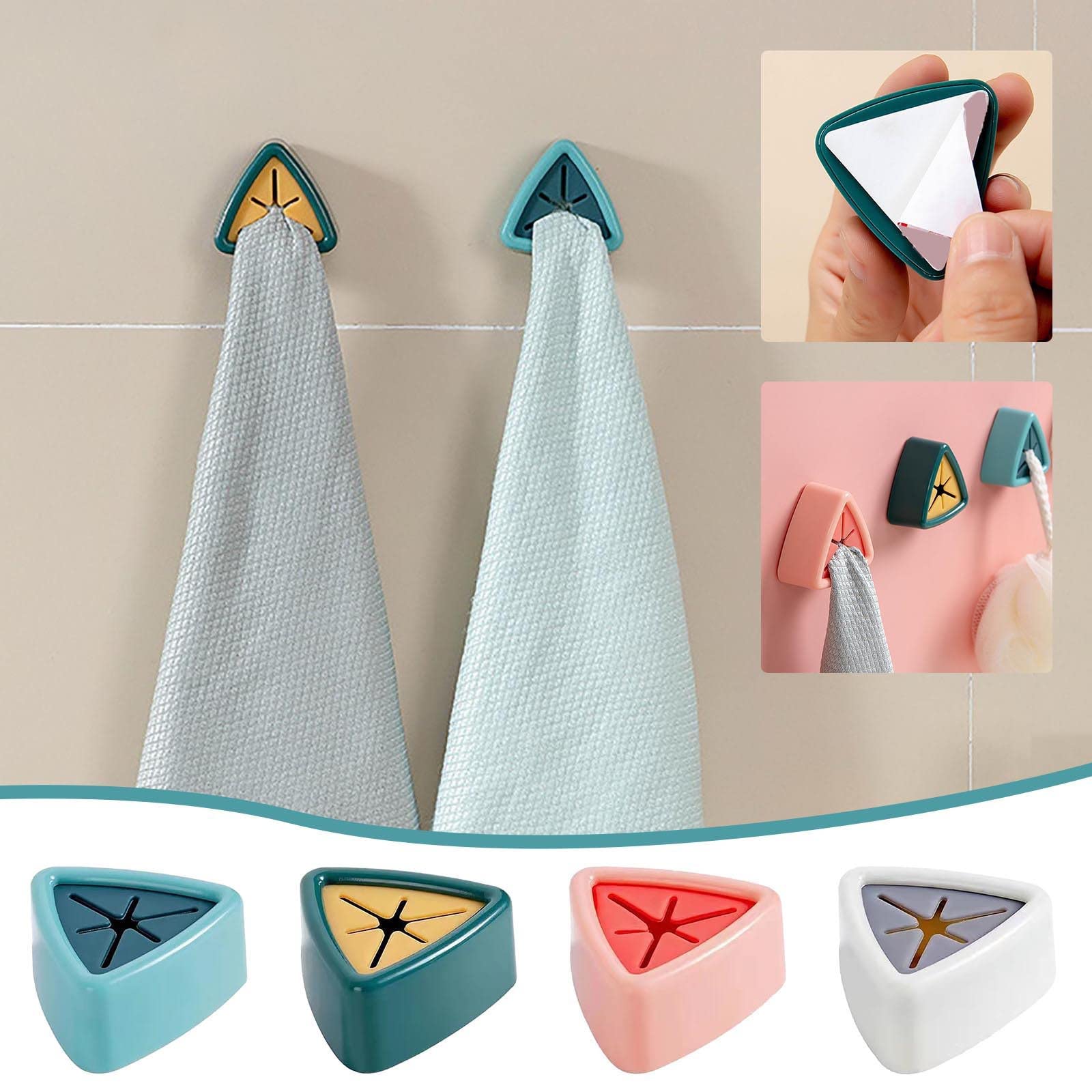 2PCS Self-Adhesive Towel Hooks for Kitchen & Bathroom - No Drill Towel Stopper, Dish Cloth Hook, Rag Rack - Strong Adhesive for Cabinet, Wall - Easy Installation (White) - Perfect for Organizing Towels, Aprons & Cleaning Rags
