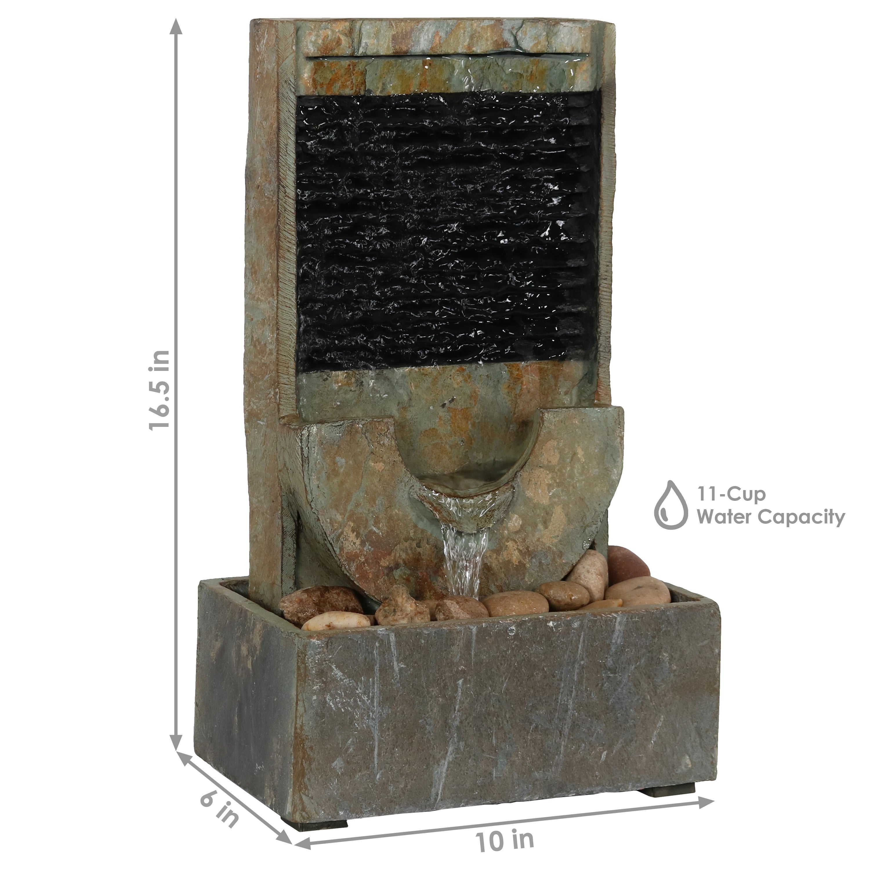 Sunnydaze Half Moon Slate Indoor Water Fountain - 16 Inch Relaxing Home Decor for Living Room, Bedroom, or Office | Soothing Sound for Stress Relief & Meditation