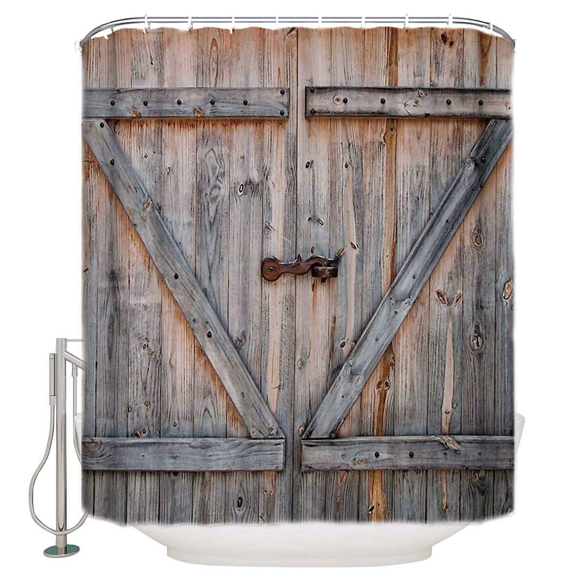 Rustic Wood Grain Shower Curtain - Waterproof Polyester Fabric Bathroom Curtain with Hooks for Showers, Bathtubs & Garage Doors - 60