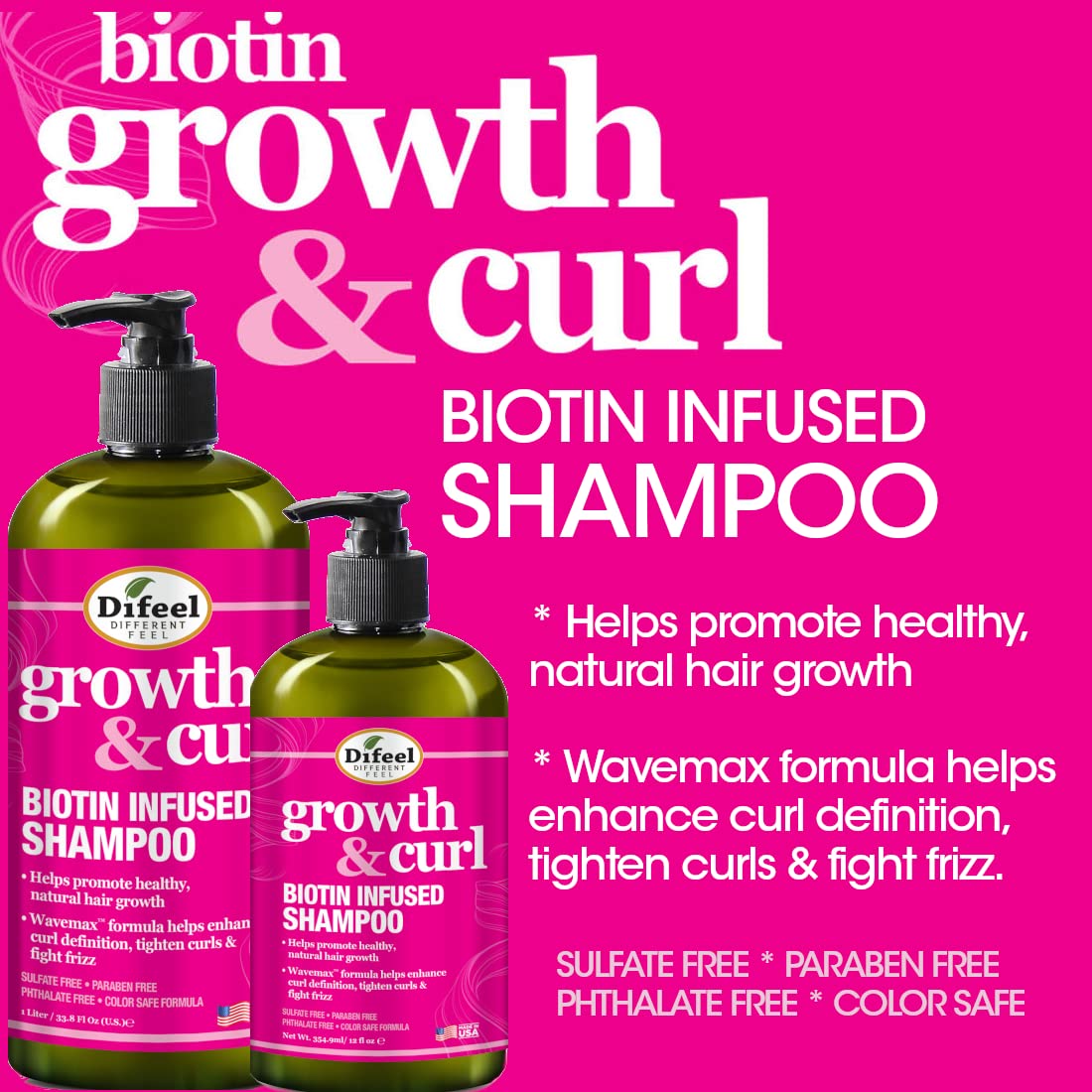 Difeel Biotin Shampoo & Conditioner Set 24oz - Hair Growth Treatment for Curly & Wavy Hair - Sulfate Free, Paraben Free, Phthalate Free - Unisex Hair Care Gift Set for Men & Women - Perfect for Daily Use & Salon-Quality Results at Home