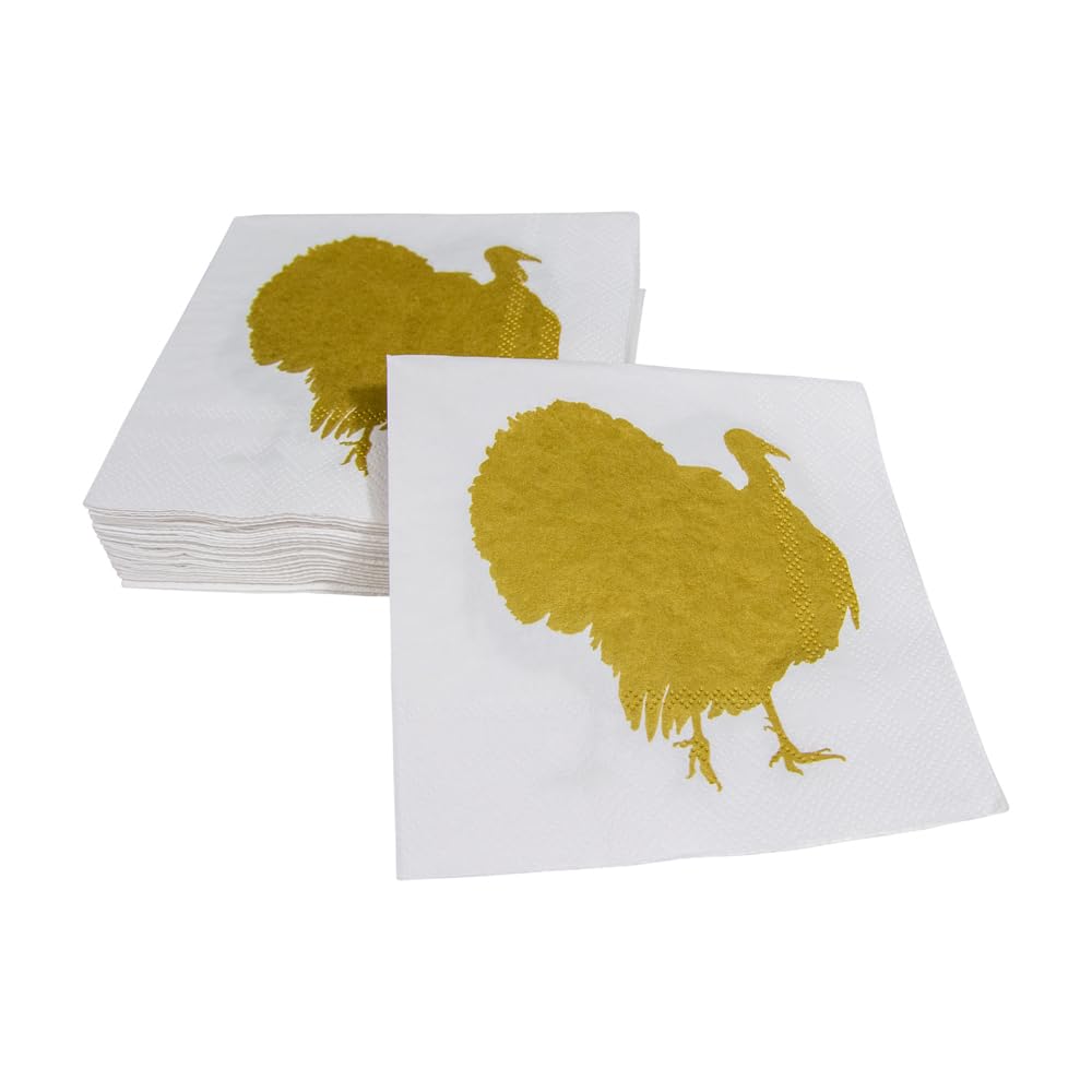 Caspari Turkey Fan Design Paper Cocktail Napkins - 4 Packs of 20 (80 Count) - Elegant Party & Holiday Dinner Table Decorations