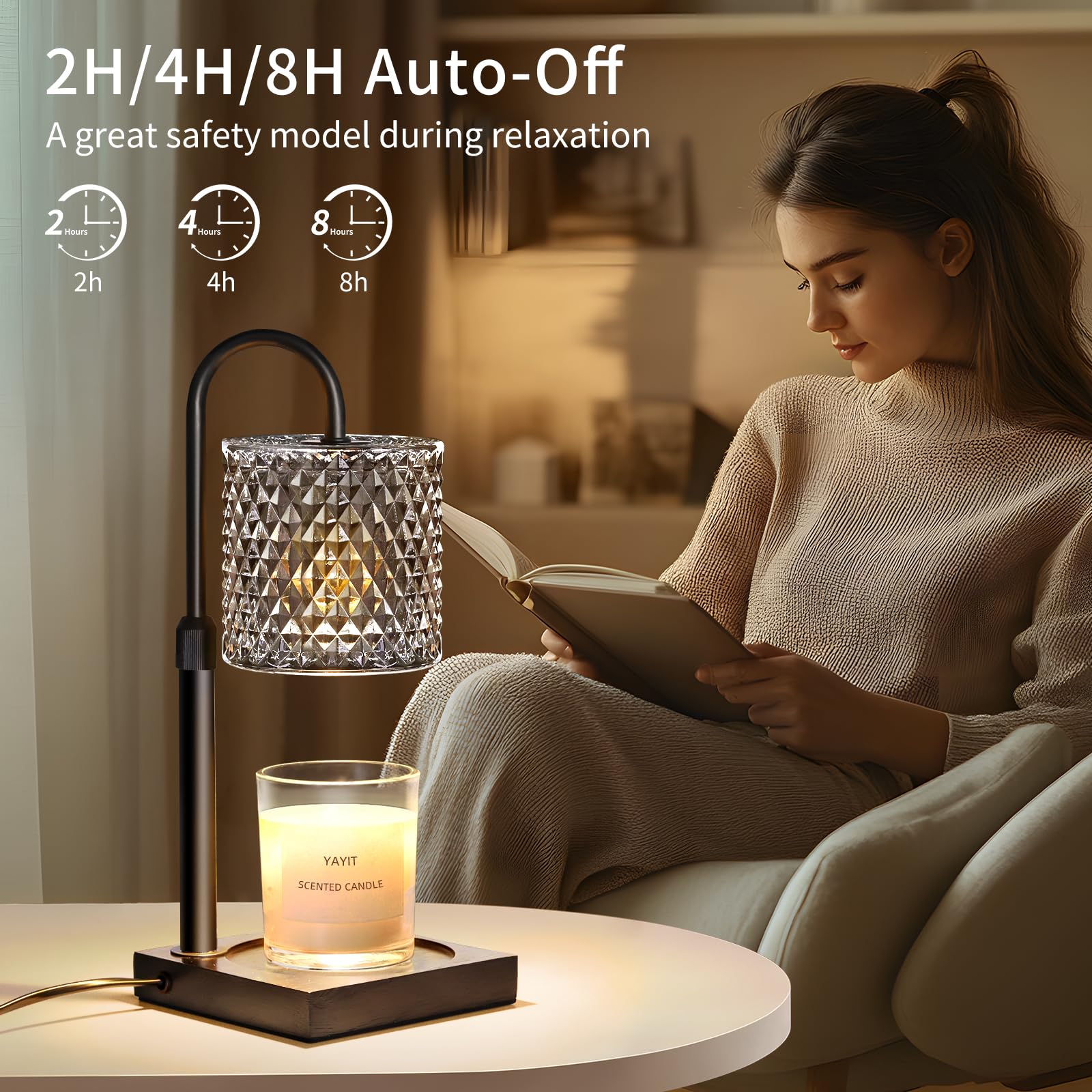 Adjustable Height Candle Warmer Lamp with Timer & Dimmer - 2 Bulbs Included for Jar Candles - Elegant Home Decor & Perfect Birthday Gift for Women - Ideal for Relaxation, Aromatherapy & Cozy Ambiance