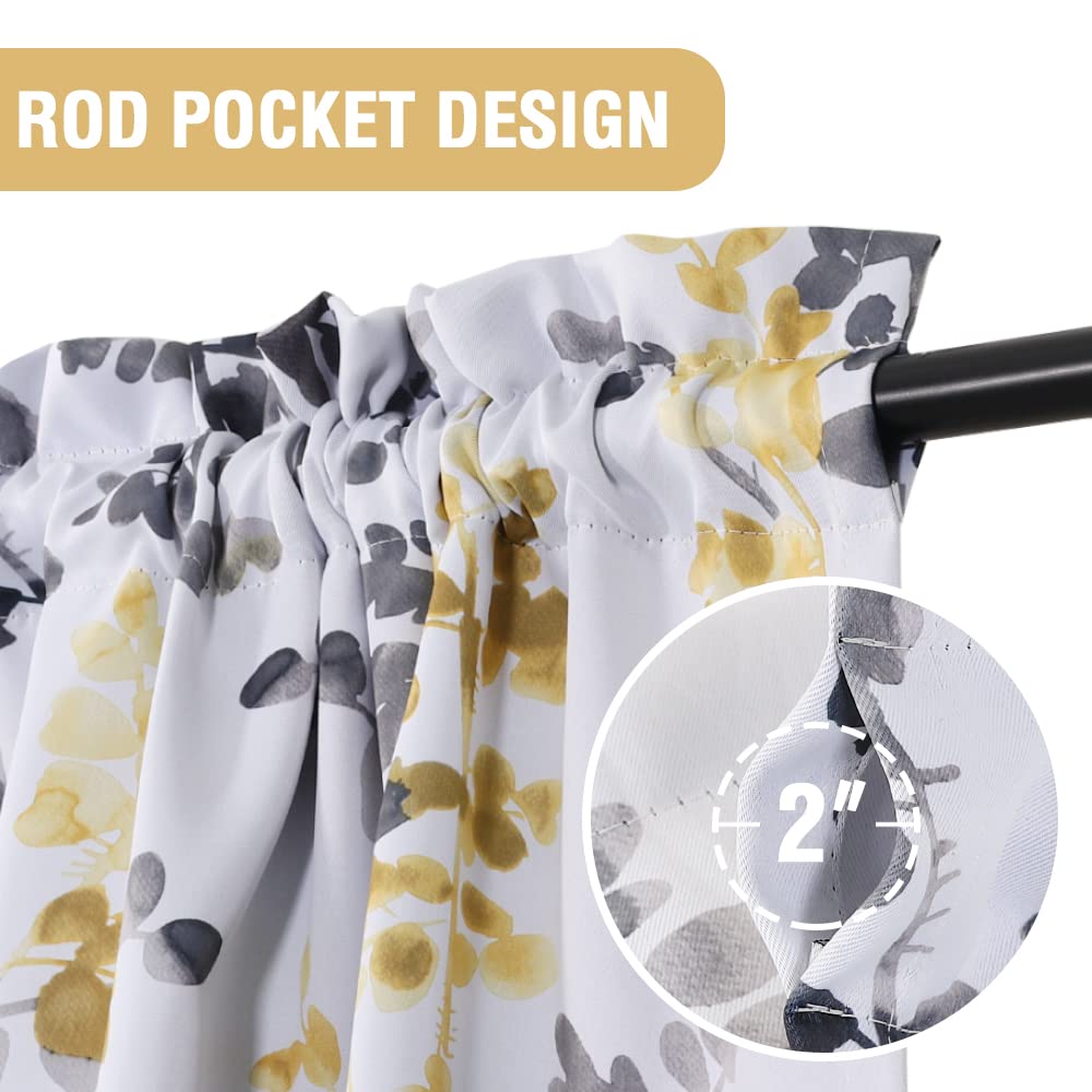 H.VERSAILTEX Floral Curtains 95 Inches Long - Blackout Printed Window Curtain Panels with Rod Pocket, Classic Grey & Yellow Floral Pattern for Bedroom & Living Room (Set of 2) - Perfect for Light Control & Home Decor