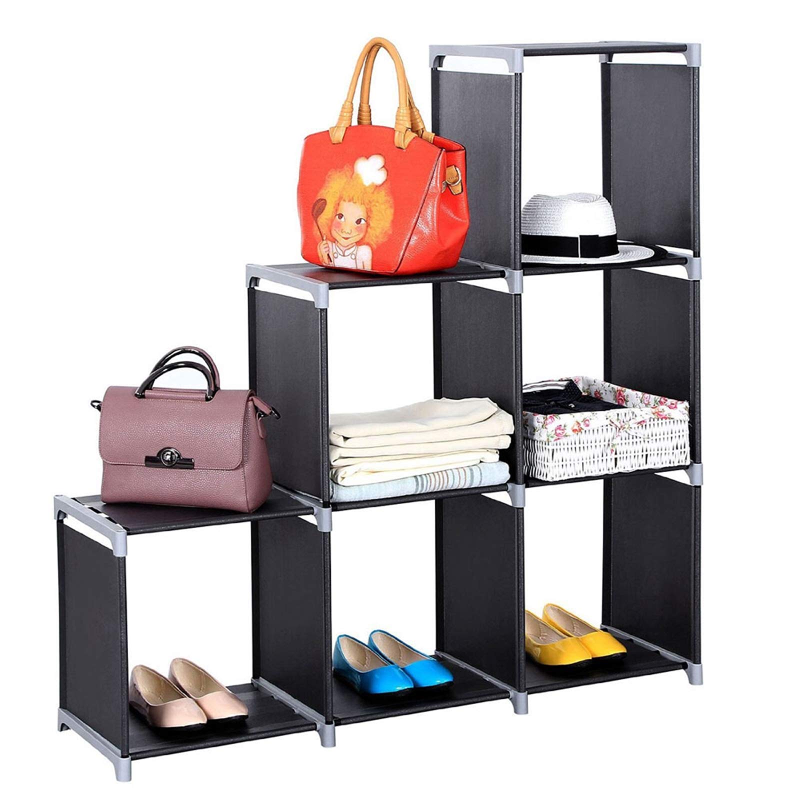 Multifunctional 3-Tier 6-Cube Storage Organizer Shelf - Closet, Bookcase & Home Organization - Black (6 Cubes) - Perfect for Bedroom, Living Room & Office Storage Solutions