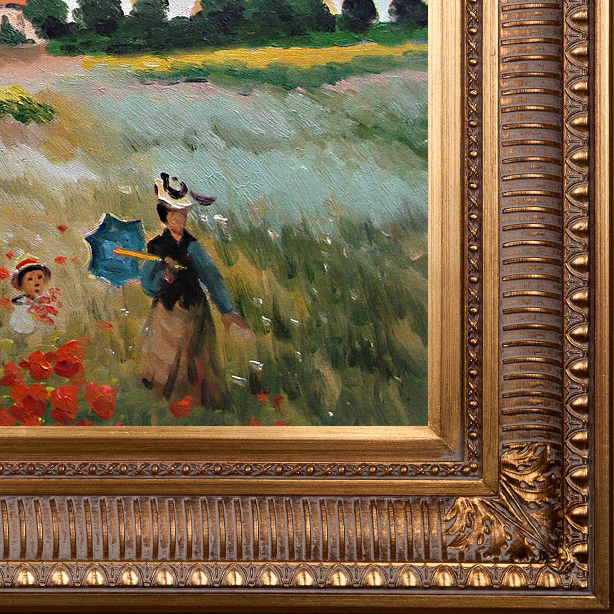 La Pastiche Poppy Field in Argenteuil - Hand-Painted Oil Painting Reproduction with Gold Frame, 32.5 x 28.5 Inches - Vibrant Floral Wall Art for Living Room, Bedroom & Office Decor