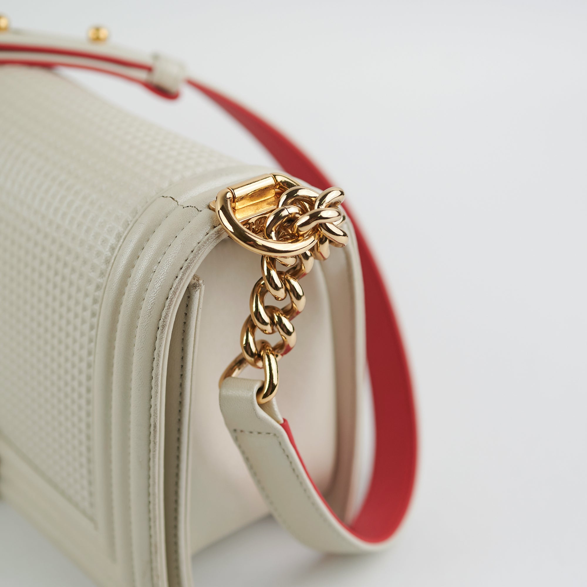 Chanel Old Medium Cube Embossed Boy Bag in White - Luxury Crossbody Bag for Women, Perfect for Date Night & Special Occasions