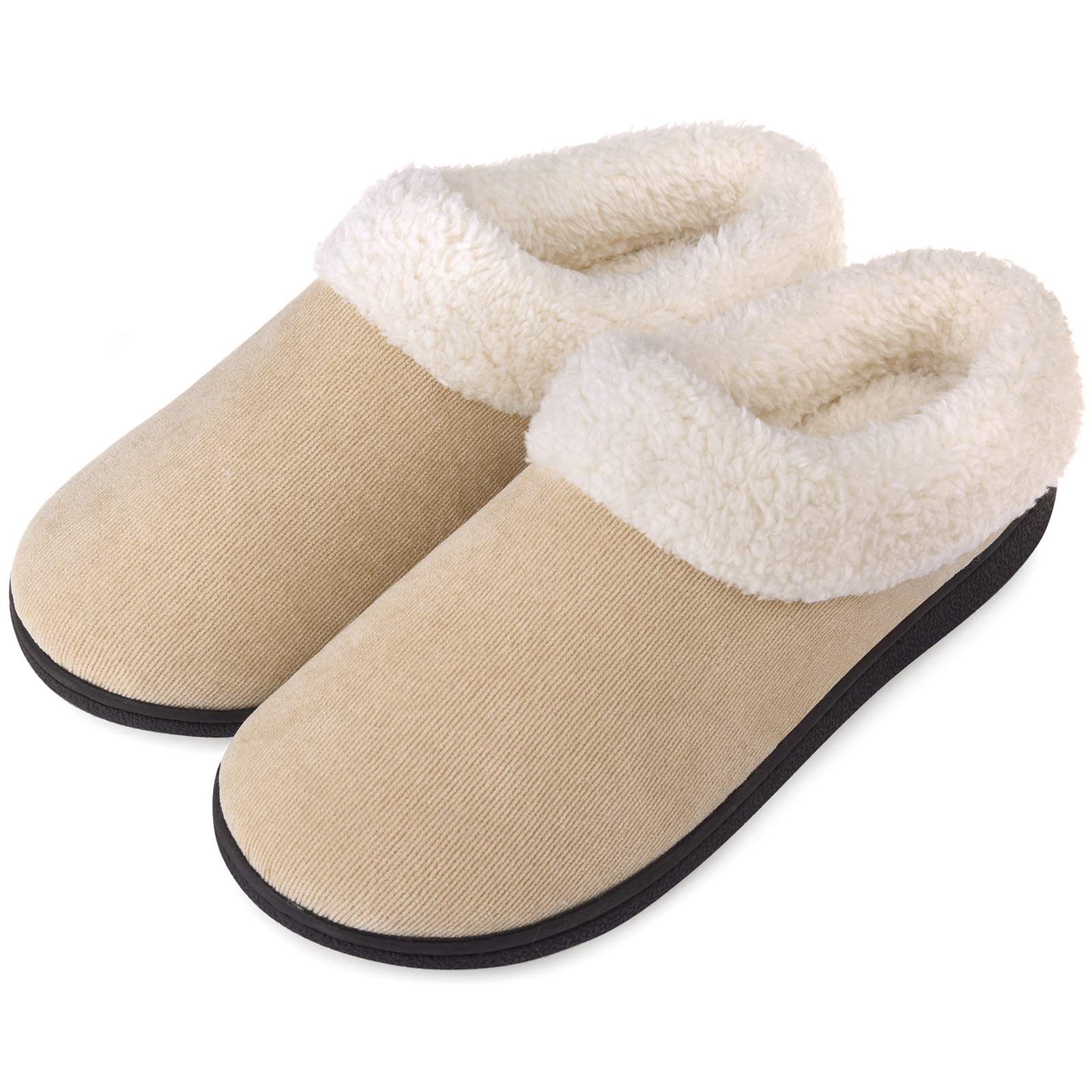 VONMAY Women's Fuzzy House Slippers with Memory Foam & Fleece Collar - Soft Indoor/Outdoor Comfort Slippers for Winter, Lounge, and Home Use