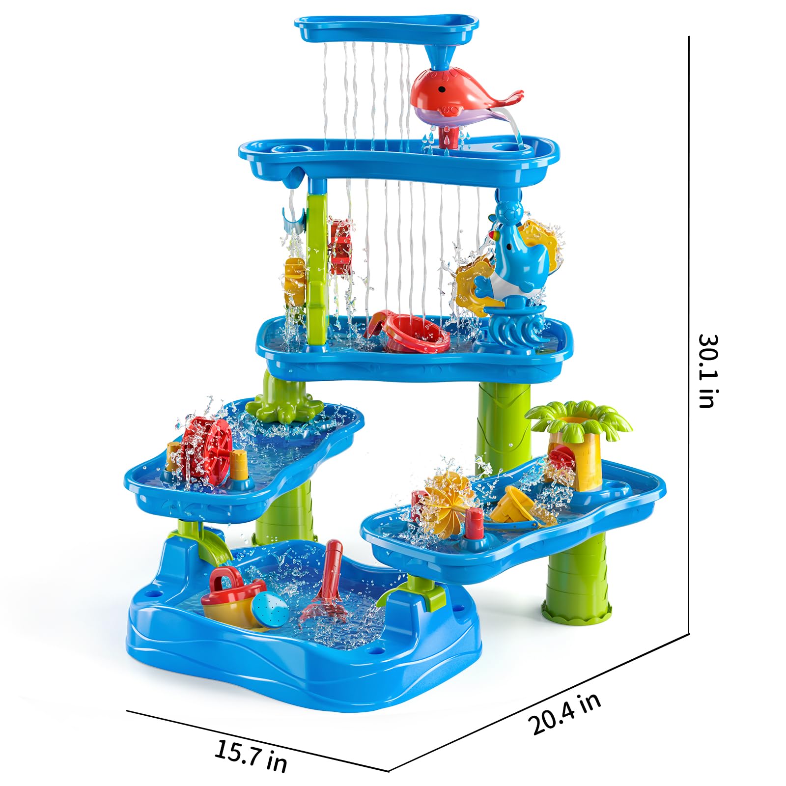 Temi Kids Water Play Table - Outdoor Sensory Activity Toy for Toddlers Ages 3-8, Sand & Water Table with Rain Showers for Backyard, Beach & Summer Fun - Perfect for Boys & Girls Ages 3-5, 6-8 (Great for Sensory Play, Outdoor Learning & Summer Activities)