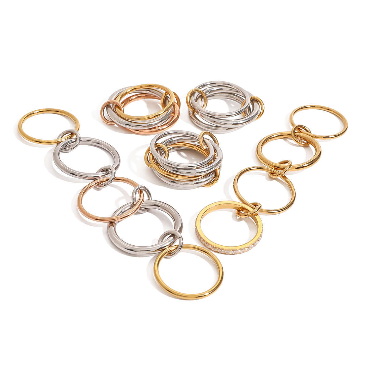 Two Tone Interlocking Layered Connected Plain Ring - Stackable Minimalist Jewelry for Women | JDR007 | Perfect for Everyday Wear, Gift Giving & Special Occasions