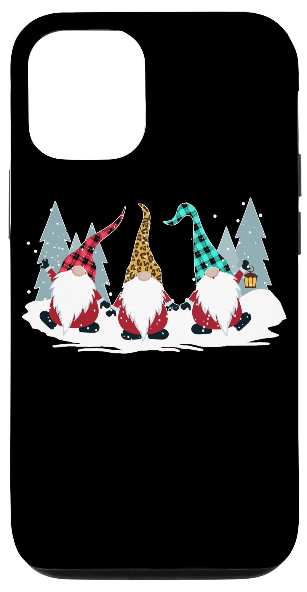 iPhone 12/12 Pro Christmas Phone Case - Festive Gnome Family Design with Buffalo Plaid & Leopard Print - Perfect Holiday Gift for Xmas & Winter Celebrations