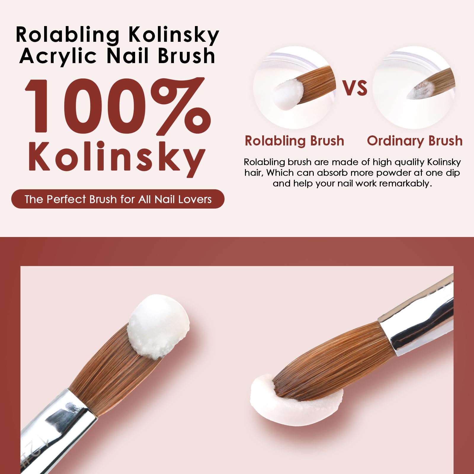 Premium Kolinsky Sable Acrylic Nail Brushes Set - 6# Professional Nail Art Tools with Red Wooden Handles for Acrylic Powder, Nail Extension & Carving | Perfect for Salon, Home Manicure & Nail Art Design