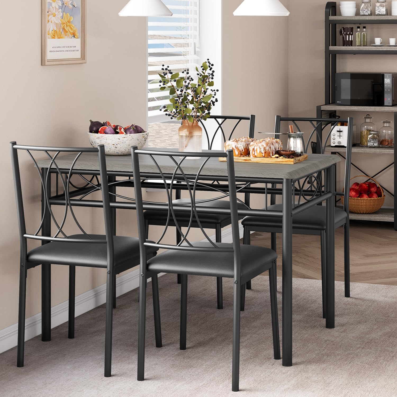 **4-Piece Rustic Grey Dining Table Set with Upholstered Chairs - Perfect for Small Spaces, Apartments & Breakfast Nooks | Kitchen & Dining Room Furniture**