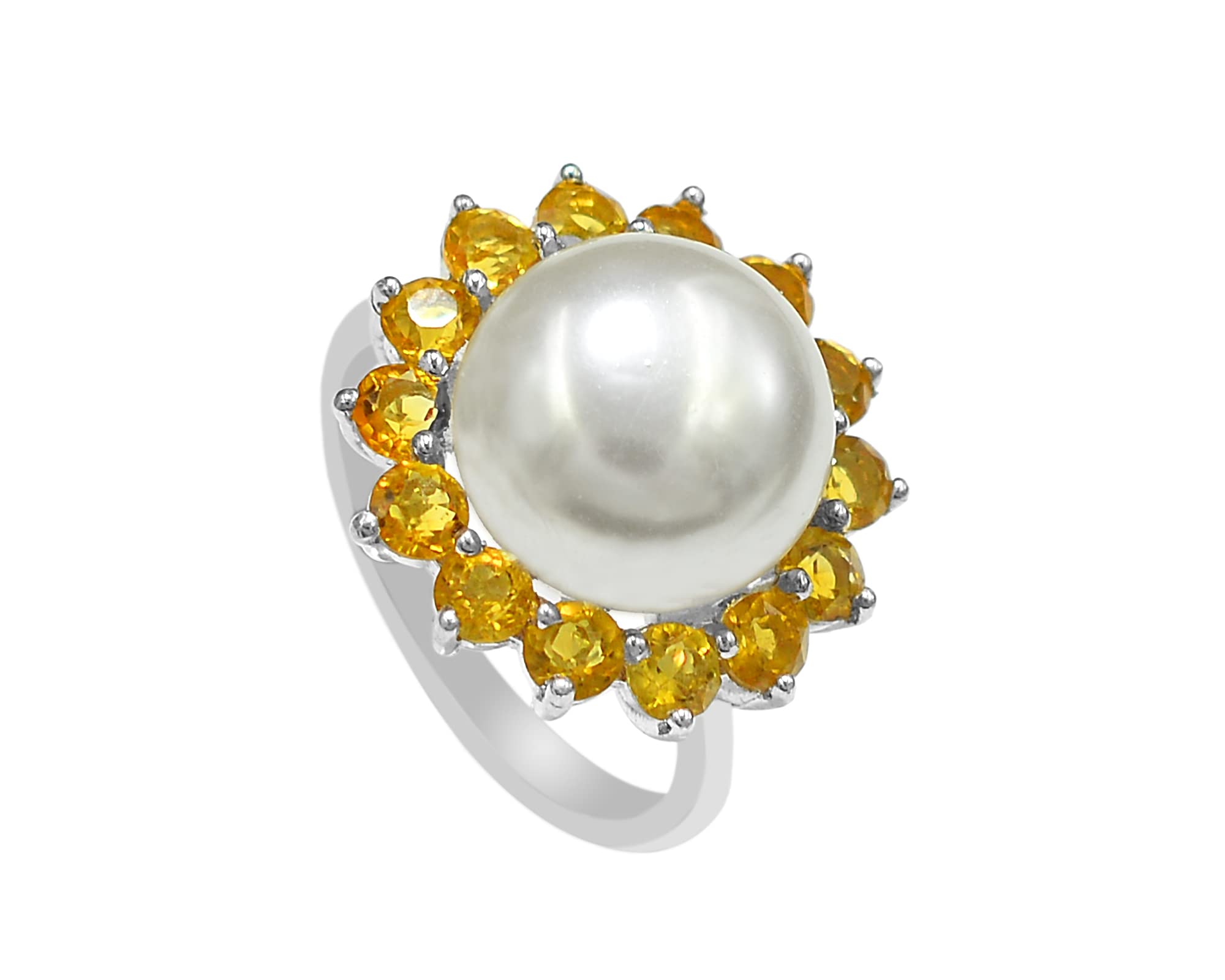 Natural 3mm Round Cut Citrine Gemstone 925 Sterling Silver Cluster Ring - November Birthstone Jewelry for Women, Perfect Wedding & Bridal Gift for Anniversary or Special Occasions