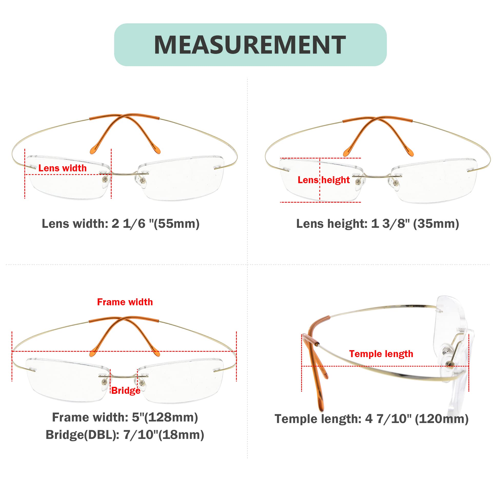 Titanium Rimless Reading Glasses for Men +1.25 Strength - Lightweight Gold Frame Readers for Reading, Office & Travel