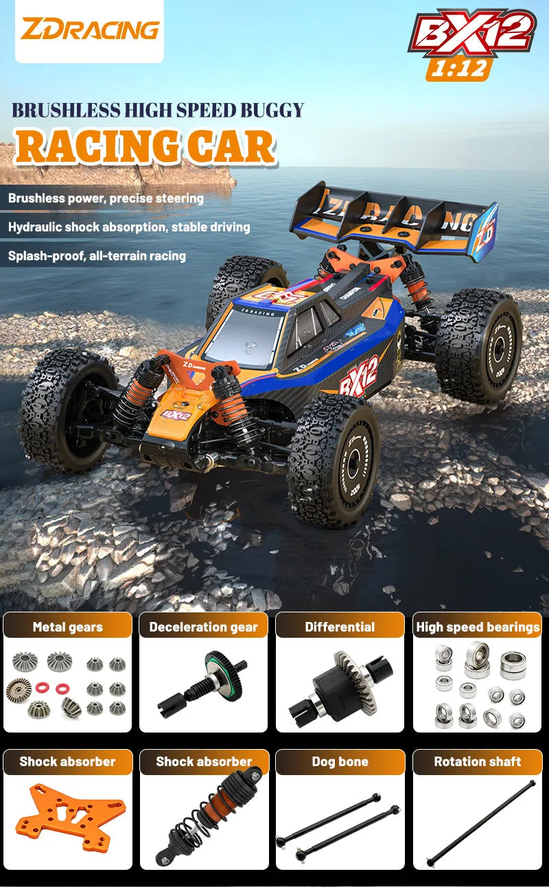 **ZD Racing BX 12 1/12 Scale 4WD RC Car - 70km/h High Speed, 3S Brushless Motor, 2.4G RTR, Oil-Filled Shocks - Off-Road Racing Truck for Adults & Kids (Perfect for Backyard, Park & Track Racing)**