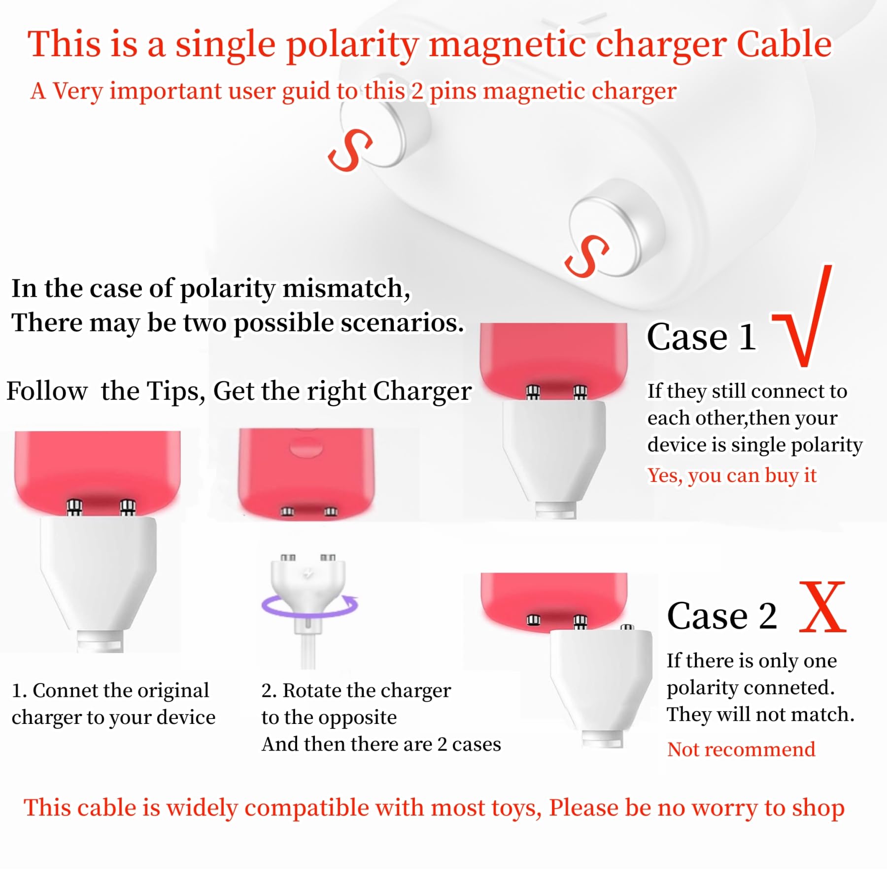 Kwevos Magnetic USB DC Charger Cable 2 Pack (1 Single Polarity & 1 Double Polarity) - 7mm 2-Pin 31.4 Inch Replacement Charging Cord for Adult Toys, Vibrators, Massagers, and Personal Care Devices - Perfect for Discreet Charging at Home or Travel