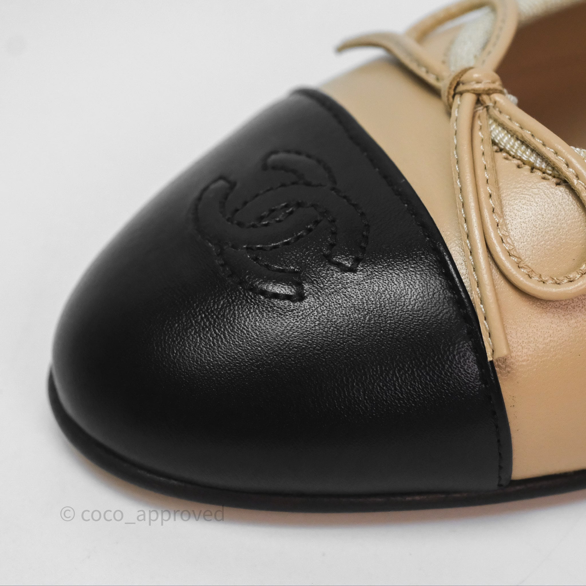 Chanel Ballerina Flats for Women - Black/Beige Leather Ballet Shoes Size 38 | Comfortable & Elegant Flat Shoes for Work, Party & Daily Wear