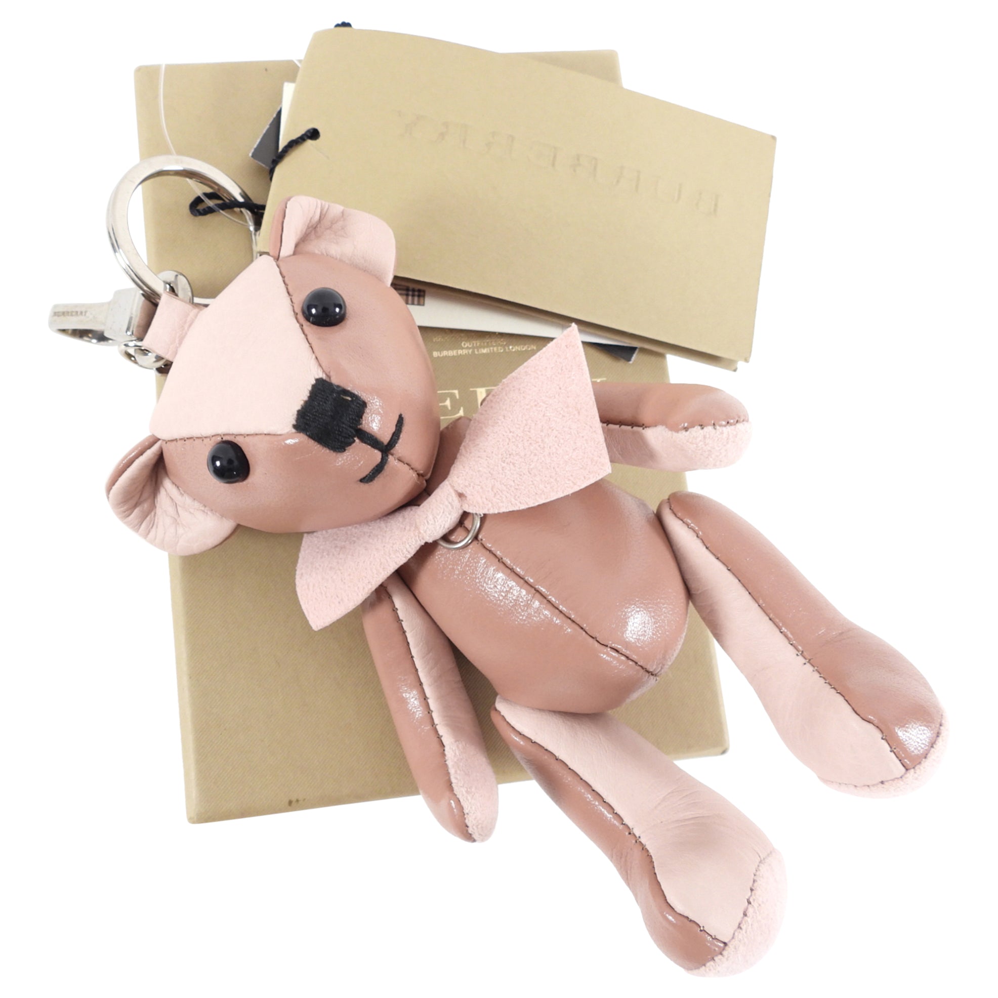 Burberry Thomas Quarz Pink Leather Teddy Bear Bag Charm - Luxury Designer Keychain for Handbags & Backpacks - Perfect Gift for Women & Fashion Accessories
