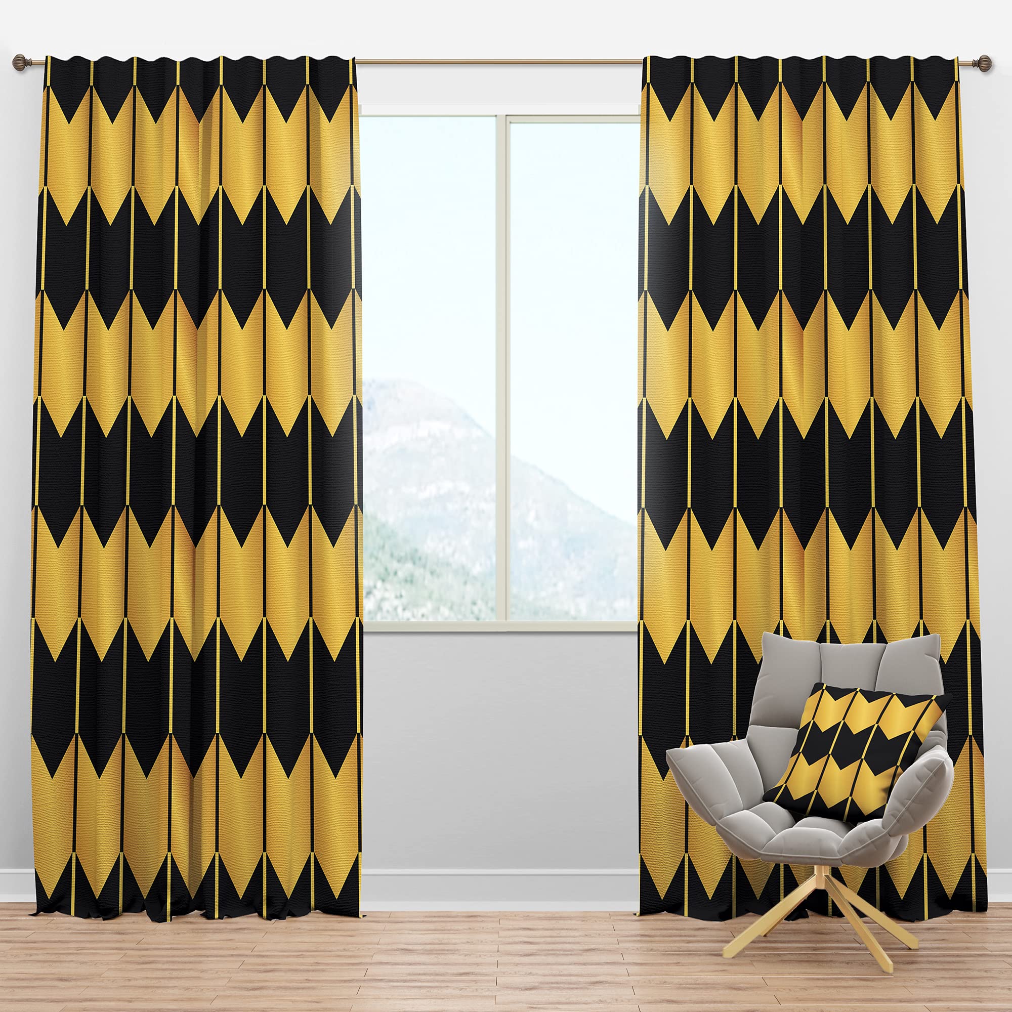 Golden Luxury Metallic Geometric Blackout Curtains - Thermal Insulated Single Panel (52x90 inches) for Bedroom & Living Room - Noise Reducing & Energy Saving Window Drapes - Perfect for Home Theater, Nursery & Shift Workers