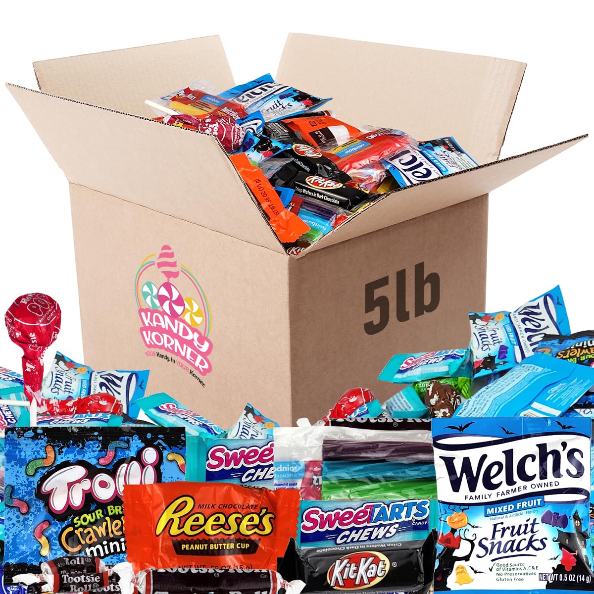 Bulk Individually Wrapped Assorted Candy Mix - Fun Size Chocolate Variety Pack with Kit Kat, Dots & Welch's - 5 LB Box for Halloween, Parties, Office Treats & Gift Baskets