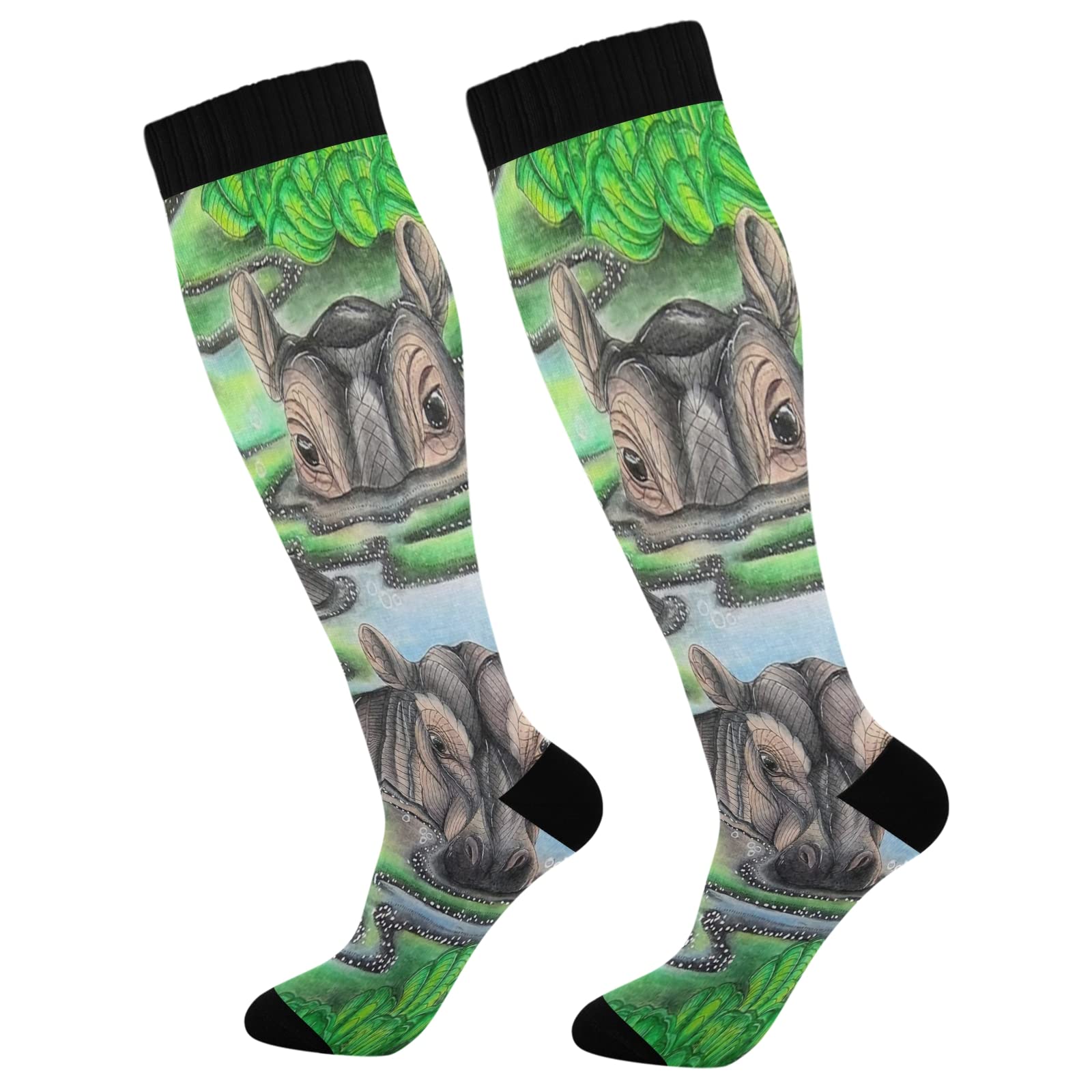 Fun Hippo Compression Socks for Women & Men - Knee High for Workout & Travel