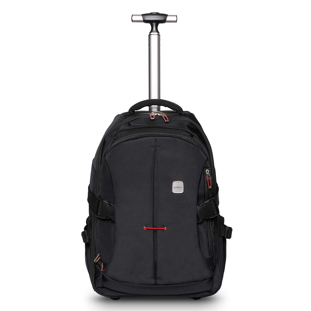 SKYMOVE 19 Inch Wheeled Rolling Backpack for Adults & Students - Laptop & Book Travel Backpack with Extendable Handle (Black) - Perfect for School, Business Travel & Commuting