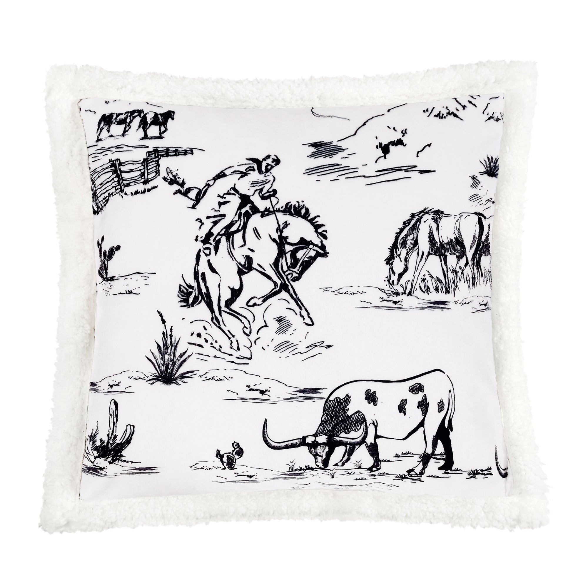 Ranch Life Western Toile Campfire Sherpa Pillow - Cozy Flannel Throw Pillow for Cabin Decor, Western Home Decor & Camping Accessories - Perfect for Living Room, Bedroom or Outdoor Adventures