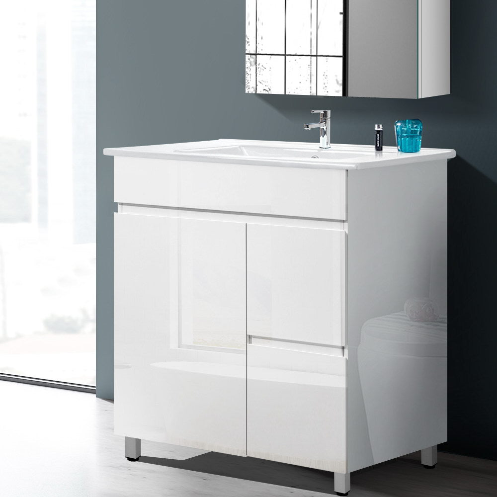 750mm Freestanding Bathroom Vanity Cabinet with Wash Basin Sink - White Storage Unit for Modern Bathrooms | Perfect for Small Spaces & Powder Rooms